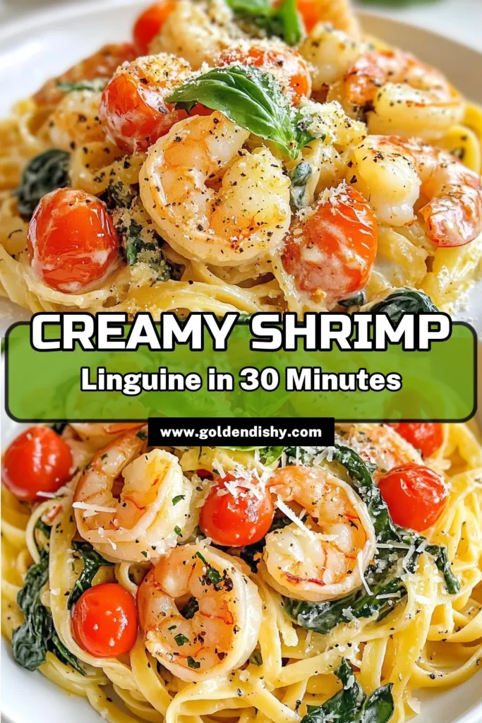 Indulge in this Creamy Tuscan Shrimp Linguine, a delightful dish that combines succulent shrimp with a rich, creamy sauce. This easy garlic shrimp linguine is perfect for a weeknight dinner! Discover how to make this flavorful Italian shrimp pasta recipe with linguine, fresh spinach, and cherry tomatoes. Ready in just 30 minutes, it's a must-try shrimp linguine recipe. Save this recipe for your next meal! #ShrimpLinguine #CreamyPasta #ItalianRecipes #ShrimpDinner