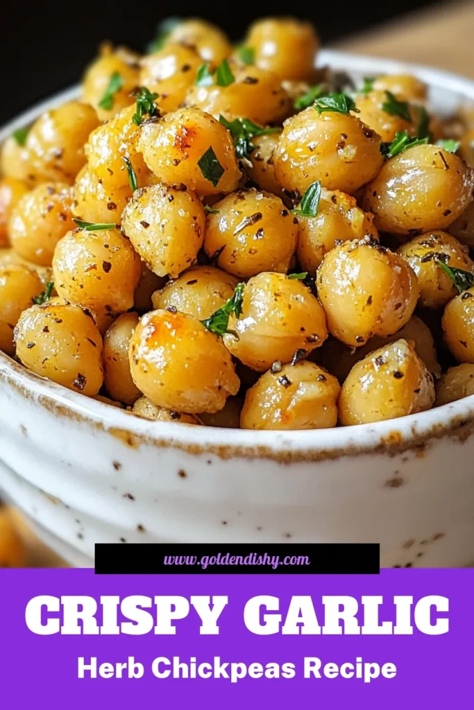 Looking for a healthy snack? Try these Garlic Herb Roasted Chickpeas! This crispy chickpeas recipe is packed with flavor from garlic and herbs, making it the perfect vegan chickpea appetizer. Enjoy your healthy chickpea snacks roasted to perfection, ideal for any occasion. Don’t forget to save this recipe for later! #GarlicRoastedChickpeas #HerbRoastedChickpeas #CrispyChickpeasRecipe #VeganChickpeaAppetizer