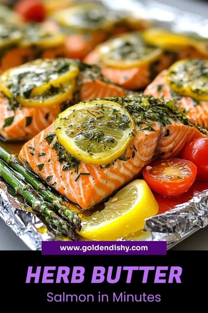 Try this delicious Herb Butter Salmon Foil Packets recipe for an easy salmon dinner that’s packed with flavor! This baked salmon with garlic is healthy and perfect for any weeknight meal. Each foil pack ensures juicy salmon, complemented by fresh herbs and vibrant veggies. It's your go-to foil pack salmon recipe that makes clean-up a breeze. Click to save and savor this easy and nutritious dish today! #HerbButterSalmon #EasySalmonDinner #HealthySalmonFoilPackets #BakedSalmonWithGarlic