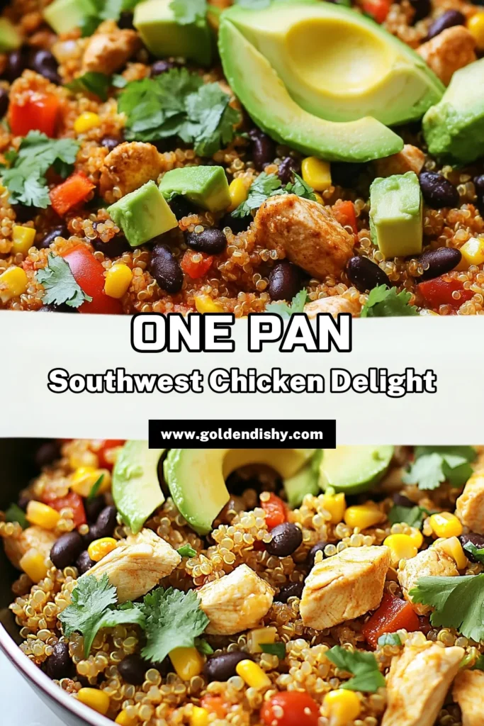 Discover the deliciousness of this Southwest Chicken Quinoa Skillet, a perfect blend of healthy quinoa chicken and vibrant flavors! This quinoa skillet recipe is not only an easy quinoa dinner, but it's also a one-pan chicken recipe that's great for busy weeknights. Enjoy tender chicken, quinoa, and veggies in just 30 minutes. Don’t miss out—save this recipe for a quick and nutritious meal! #SouthwestChickenQuinoa #HealthyQuinoa #OnePanDinner #QuinoaSkilletRecipe