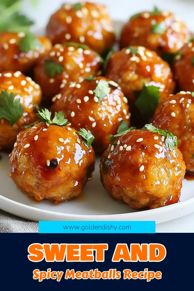 Discover the perfect blend of sweet and spicy with these Honey Sriracha Meatballs! This easy meatball recipe features ground chicken meatballs coated in a delicious spicy honey glaze recipe. Bake these flavorful baked meatballs with Sriracha for a quick dinner or party appetizer. Your guests will be begging for more! Save this recipe now for a tasty meal that everyone will love! #HoneySrirachaMeatballs #GroundChickenMeatballs #EasyMeatballRecipe #SpicyHoneyGlazeRecipe