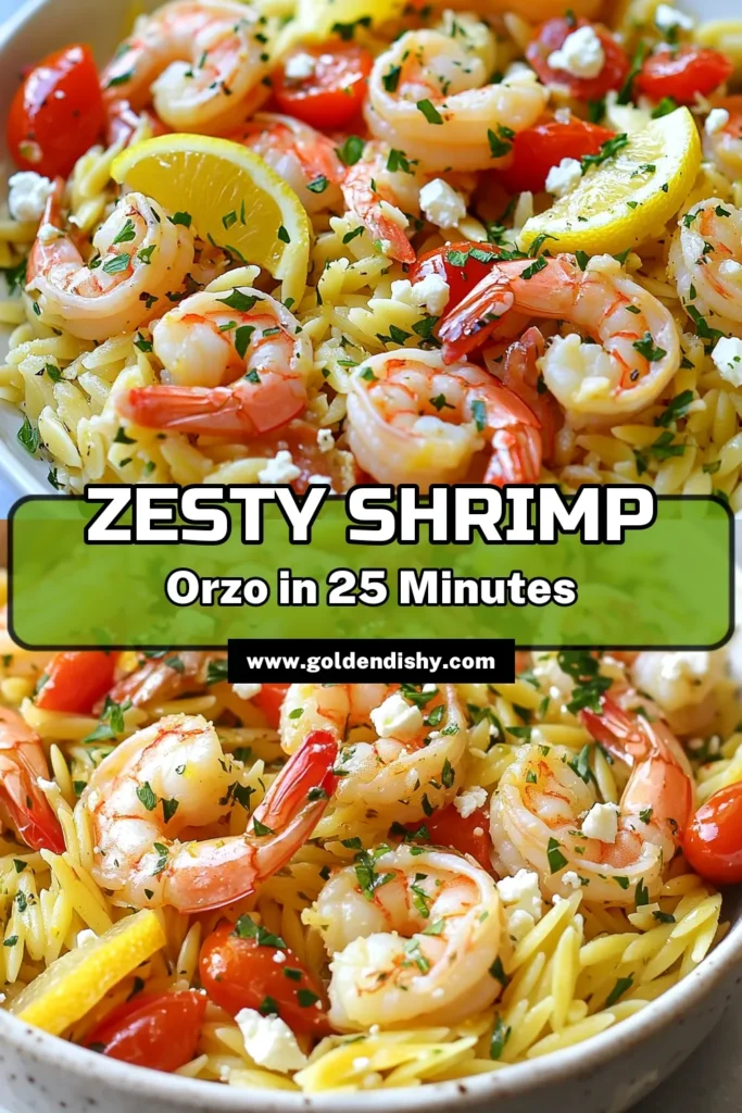 Discover the zesty flavors of Lemon Garlic Shrimp Orzo, an easy shrimp pasta recipe that's perfect for a delightful dinner. This garlic shrimp dinner combines tender shrimp with orzo and feta cheese for a creamy finish. In just 25 minutes, enjoy this mouthwatering orzo dish packed with vibrant lemon and garlic. Save this recipe and impress your friends with this delicious meal idea! #ShrimpRecipe #PastaLove #DinnerInspo #EasyRecipes