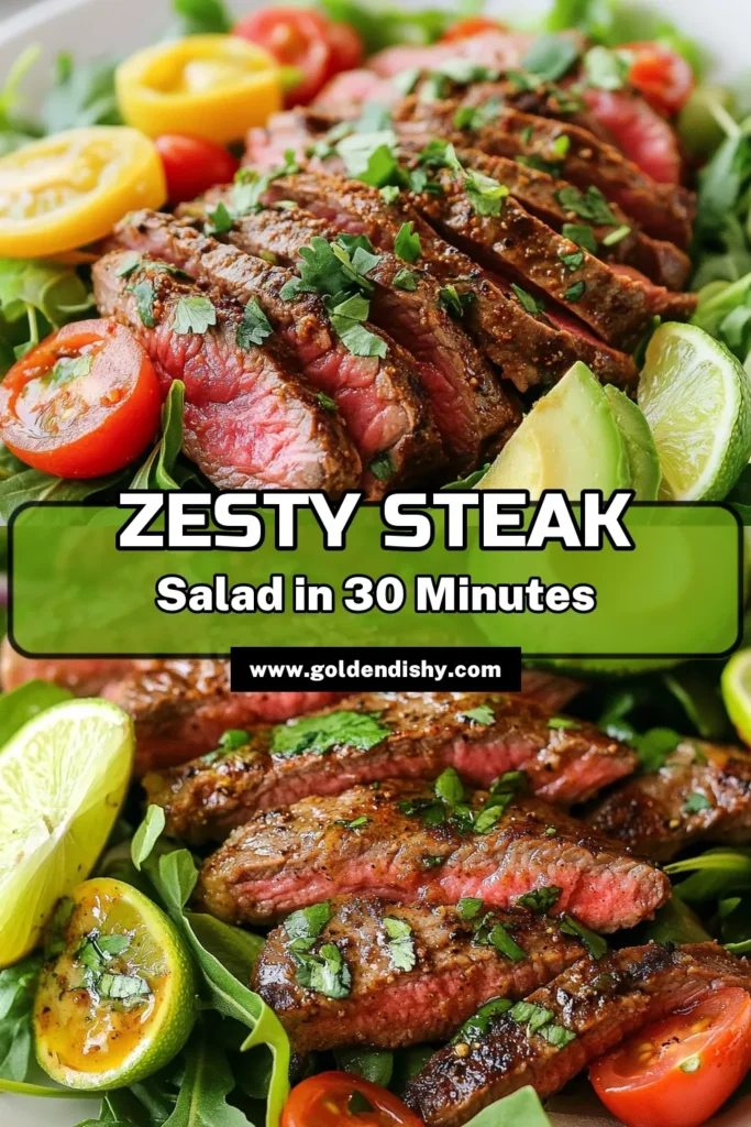 Discover the deliciousness of this Chili Lime Steak Salad, a healthy flank steak salad recipe that’s both flavorful and satisfying. Perfectly grilled steak over vibrant greens, paired with a zesty lime vinaigrette salad, makes for a refreshing meal any time. Enjoy this grilled steak salad the whole family will love. Try it today and elevate your healthy dining game! Save it for later! #SteakSalad #HealthyRecipes #GrilledSteak #LimeVinaigrette
