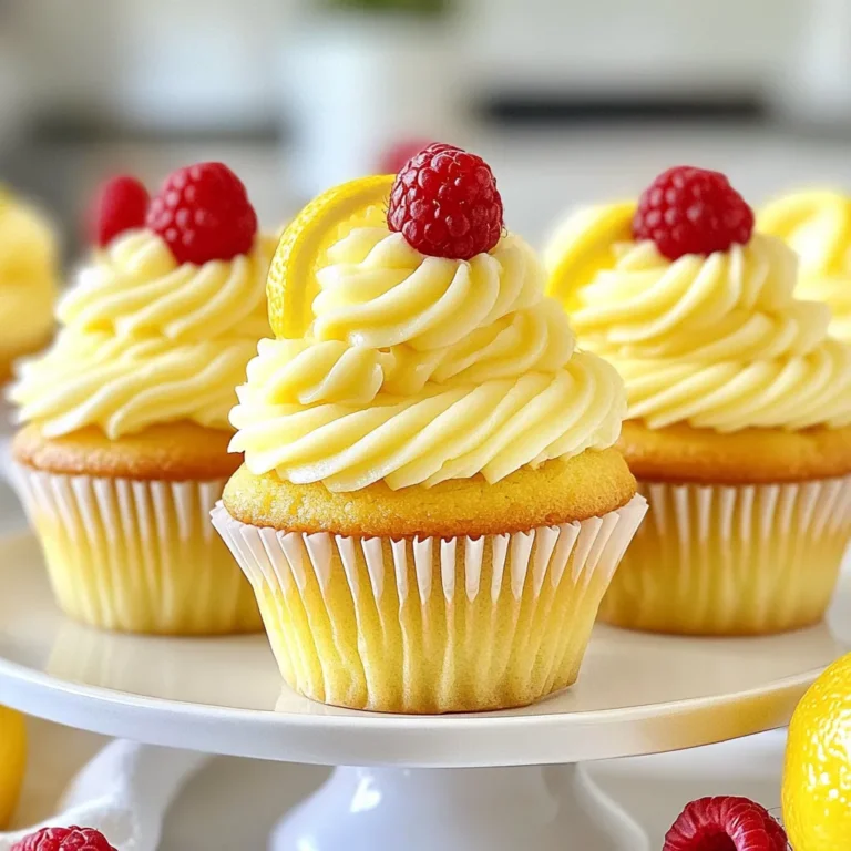 To make these tasty Raspberry Lemonade Cupcakes, gather the following ingredients: - 1 ½ cups all-purpose flour - 1 cup granulated sugar - ½ cup unsalted butter, softened to room temperature - 2 large eggs - 1 teaspoon pure vanilla extract - 1 cup buttermilk, at room temperature - Zest of 1 medium lemon - 2 tablespoons freshly squeezed lemon juice - 1 teaspoon baking powder - ½ teaspoon baking soda - ½ teaspoon fine sea salt - 1 cup fresh raspberries (plus extra for garnishing) If you need to make swaps, here are some easy options: - All-purpose flour: Use whole wheat flour for a nuttier flavor. - Granulated sugar: Try coconut sugar for a lower glycemic index. - Unsalted butter: Use coconut oil for a dairy-free version. - Buttermilk: Mix milk with lemon juice or vinegar for a quick substitute. - Fresh raspberries: Swap for blueberries or strawberries if you prefer. Measuring correctly is key for great cupcakes: - Flour: Spoon flour into the measuring cup and level it off with a knife. Avoid scooping directly from the bag. - Sugar: Use the scooping method and then level it. Granulated sugar should be light and fluffy. - Butter: If your butter is in sticks, cut it to the marked tablespoons. Always soften before mixing. - Liquid ingredients: Use a liquid measuring cup for buttermilk. Check the measurement at eye level for accuracy. Following these tips will help you create perfect Raspberry Lemonade Cupcakes every time! {{ingredient_image_2}} First, set your oven to 350°F (175°C). This temperature is perfect for baking. While the oven heats, grab a standard muffin tin. Line it with cupcake liners. This step helps with easy removal later. Now, take a big mixing bowl. Add the softened butter and granulated sugar. Use an electric mixer to mix them for about three minutes. You want the mix to be light and fluffy. Next, add the eggs one by one. Mix well after each egg. Finally, stir in the pure vanilla extract. This adds a nice flavor to your cupcakes. In another bowl, whisk together the all-purpose flour, baking powder, baking soda, and fine sea salt. Make sure they are well mixed. Next, take the dry mix and add it to the wet mix gradually. Alternate this with the buttermilk. Start and end with the flour mix. Mix until just combined. Be careful not to overmix. This keeps your cupcakes soft. After that, gently fold in the lemon zest, lemon juice, and fresh raspberries. Do this lightly to avoid crushing the berries. Now, scoop the batter into your prepared liners, filling each about two-thirds full. This gives them room to rise. Bake them for 18 to 20 minutes. Check with a toothpick to see if they are ready. If the toothpick comes out clean, they are done. Let them cool in the tin for five minutes, then move them to a wire rack to cool completely. To make your cupcakes fluffy, start with room temperature ingredients. This helps them mix better. Use a light hand when mixing. Overmixing can lead to dense cupcakes. I like to use an electric mixer for the butter and sugar. Cream them until light and fluffy. This should take about three minutes. After that, add the eggs one at a time. Mix well after each egg. Overmixing is a common mistake when baking. It can make your cupcakes tough. To avoid this, mix the dry and wet ingredients until just combined. You want to see some flour streaks. This means you are done mixing. When you fold in the raspberries, use a gentle touch. This keeps them whole and juicy. A great frosting can elevate your cupcakes. I suggest a lemon or cream cheese frosting for this recipe. Start with softened butter. Beat it until creamy, then add powdered sugar. Add lemon juice for that tangy flavor. Adjust the sugar to your taste. If you want a thicker frosting, add more sugar. If it’s too thick, add a splash of milk. Finish by frosting your cooled cupcakes, and add a fresh raspberry on top for a pop of color! Pro Tips Use Room Temperature Ingredients: Ensure that your butter, eggs, and buttermilk are at room temperature. This helps to create a smoother batter and results in a lighter cupcake. Don’t Overmix: When combining wet and dry ingredients, mix just until combined. Overmixing can lead to dense cupcakes, so be gentle when folding in the raspberries as well. Fresh Raspberries: For the best flavor and texture, use fresh raspberries instead of frozen. If using frozen, be mindful that they can add extra moisture to the batter. Cooling: Allow the cupcakes to cool completely before frosting. This prevents the frosting from melting and ensures a beautiful presentation. {{image_4}} You can change the frosting to make these cupcakes extra special. A lemon buttercream adds a sweet, tangy taste. You can also try cream cheese frosting for a richer flavor. For a fun twist, mix in some raspberry puree into your frosting. This will give it a lovely pink hue and a fruity kick. Raspberry lemonade cupcakes are great, but you can add other fruits too. Blueberries work well and add a nice burst of flavor. Chopped strawberries can also be mixed in for a sweet touch. If you want more zing, try adding some diced peaches or a splash of lime juice. These fruits will make each bite exciting and fresh. You can easily make these cupcakes gluten-free. Simply swap the all-purpose flour for a gluten-free blend. For a vegan version, replace the butter with coconut oil or vegan margarine. Use flax eggs instead of regular eggs. This means mixing one tablespoon of flaxseed meal with three tablespoons of water for each egg. These changes will give you tasty cupcakes everyone can enjoy. To keep your leftover cupcakes fresh, place them in an airtight container. This will seal in moisture and flavor. You can leave them at room temperature for up to two days. If you want them to last longer, store them in the fridge. Just remember to cover them well. This helps avoid drying out. If you want to save some for later, freezing is a great option. First, let the cupcakes cool completely. Next, wrap each cupcake in plastic wrap. This keeps them safe from freezer burn. Place the wrapped cupcakes in a freezer-safe bag. They will stay good for up to three months. When you're ready to enjoy them, just thaw them in the fridge overnight. Frosted cupcakes need a little extra care. After frosting, let them sit for about 30 minutes. This helps the frosting set. Once set, place them in an airtight container. If you have many, you can layer them with parchment paper. This prevents them from sticking together. Store them in the fridge for up to five days for the best taste. Yes, you can use frozen raspberries! They work well in this recipe. However, thaw them first to avoid extra moisture. Pat them dry with a paper towel. This helps keep your cupcakes from getting soggy. Frozen raspberries will be softer, so handle them gently when mixing into the batter. To boost the lemon flavor, add more lemon zest. Try adding the zest of two lemons instead of one. You can also increase the lemon juice to three tablespoons. For a fun twist, add a bit of lemon extract for extra zing. Just a teaspoon will do! Taste the batter before baking to find your perfect balance. For decoration, a simple lemon frosting works great. You can make it with butter, powdered sugar, and lemon juice. Pipe it on top for a nice look. Add fresh raspberries on each cupcake as a garnish. You can use mint leaves for a pop of color too. This makes them look fancy and taste even better! In this post, we explored how to make Raspberry Lemonade Cupcakes. We covered ingredients, tips for fluffy cupcakes, and different frosting ideas. You learned key steps, like creaming butter and sugar, and how to store leftovers. These cupcakes are bright and tasty, perfect for any occasion. Experimenting with flavors makes baking fun and creative. Now you’re ready to bake delicious treats that impress! Enjoy the process and share your sweet results.