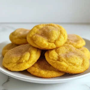 - Pumpkin Puree: This adds moisture and flavor. Use canned or homemade. - Unsalted Butter: Softened butter helps the dough mix well. It gives cookies a rich taste. - Granulated Sugar and Brown Sugar: These sugars create sweetness. Brown sugar adds a hint of caramel flavor. - Egg and Vanilla Extract: The egg binds the dough. Vanilla adds a warm, sweet note. - Dry Ingredients: - Flour: All-purpose flour gives structure. - Cream of Tartar: This keeps cookies soft and chewy. - Baking Soda: It helps the cookies rise. - Salt: A pinch balances the sweetness. - Spices: Cinnamon, nutmeg, and ginger provide that cozy fall flavor. - Coating Mixture: - Granulated Sugar: This adds sweetness on the outside. - Ground Cinnamon: It gives a warm, spicy finish. These ingredients work together to create a soft, flavorful cookie perfect for fall. Each one plays a key role in texture and taste. {{ingredient_image_2}} - Preheat your oven to 350&deg;F (175&deg;C). - Line a large baking sheet with parchment paper. This helps cookies not to stick. - In a large bowl, cream together the softened butter, granulated sugar, and brown sugar. - Use an electric mixer or a wooden spoon. Mix until light and fluffy, about 3-4 minutes. - Add the pumpkin puree, egg, and vanilla extract. Mix until smooth. - In another bowl, whisk together the all-purpose flour, cream of tartar, baking soda, sea salt, ground cinnamon, ground nutmeg, and ground ginger. - Make sure these ingredients are well combined for even flavor. - Gradually add the dry mixture to the wet ingredients. - Stir gently with a spatula until just combined. Avoid overmixing; this keeps cookies tender. - Use a cookie scoop or your hands to portion the dough into balls, about 1 inch wide. - Roll each ball in a cinnamon-sugar mixture. This gives them a sweet, spiced coating. - Place the coated dough balls on the prepared baking sheet, leaving 2 inches between each. - Bake for 10-12 minutes. The edges should be lightly golden, and centers may look soft. - Let the cookies cool on the baking sheet for about 5 minutes. Then, transfer them to a wire rack to cool fully. Importance of Ingredient Temperature For the best cookies, use room temperature butter. Softened butter makes it easy to cream with sugars. This step creates air pockets, giving your cookies a light texture. Use cold pumpkin puree straight from the can, as it helps balance the butter warmth. Not Overmixing the Dough Be gentle when mixing wet and dry ingredients. Overmixing makes cookies tough. Stir until just combined. You want a soft dough, not a dense one. Suggestions for Extra Flavor To boost flavor, add a pinch of cloves or allspice. These spices enhance warmth and complexity. You can also add a splash of maple syrup for sweetness. Using Fresh Spices vs. Ground Spices Fresh spices provide a stronger, brighter flavor than ground spices. If you can, use fresh ground cinnamon or nutmeg. If not, use quality pre-ground spices. They still add great flavor. Arranging Cookies For a festive display, stack cookies on a colorful plate. Sprinkle a little cinnamon on top for a cozy look. Use seasonal leaves or small pumpkins for decoration. Serving Suggestions with Beverages Pair these cookies with cold milk or warm coffee. The flavors blend well together. For a fall twist, try serving with spiced apple cider. It adds to the seasonal charm! Pro Tips Chill the Dough: For thicker cookies, chill the dough in the refrigerator for at least 30 minutes before baking. This helps prevent the cookies from spreading too much while baking. Use Fresh Spices: For the best flavor, use freshly ground spices instead of pre-ground. This will enhance the overall taste of your cookies, making them aromatic and delicious. Check for Doneness: Cookies may look slightly underbaked in the center; this is okay! They will continue to cook on the baking sheet after removing them from the oven. Aim for lightly golden edges. Storage Tips: Store cookies in an airtight container at room temperature for up to a week. For longer storage, freeze them in a single layer and transfer to a freezer bag for up to 3 months. {{image_4}} To make gluten-free snickerdoodle pumpkin cookies, swap out the all-purpose flour for a gluten-free blend. Look for a mix that includes xanthan gum, which helps provide structure. You can also use almond flour or coconut flour, but be aware that this may change the texture. Adjust the amount of flour based on the moisture content of your pumpkin puree. Always check your labels to ensure your ingredients are gluten-free. To create vegan snickerdoodle pumpkin cookies, replace the egg with a flax egg. To make a flax egg, mix one tablespoon of ground flaxseed with three tablespoons of water. Let it sit for about five minutes until it thickens. For butter, use vegan butter or coconut oil, softened. Make sure your sugars are vegan as well. These swaps keep the cookies tasty while fitting a plant-based diet. Adding chocolate chips or nuts to your cookie dough can elevate the flavor. Semi-sweet chocolate chips pair well with the spices, while nuts like pecans or walnuts add a nice crunch. For seasonal add-ins, try dried cranberries or white chocolate chips. You can also experiment with different spices, like cardamom or cloves, for a unique twist. These variations keep your cookies exciting and fresh every time you bake. To keep your snickerdoodle pumpkin cookies fresh, use airtight containers. Glass or plastic containers work well. Place parchment paper between layers to avoid sticking. Keep them at room temperature for best taste. To freeze cookies, first let them cool completely. Place them in a single layer on a baking sheet. Once frozen, transfer them to a freezer bag or container. This keeps them fresh for up to three months. To thaw, simply leave them out for a few hours or microwave them for a few seconds. Snickerdoodle pumpkin cookies stay fresh for about one week at room temperature. If stored properly, they last longer in the fridge, around two weeks. Freezing extends their life, but they are best enjoyed fresh! Yes, you can use fresh pumpkin. Fresh pumpkin adds a vibrant taste. It also has more moisture. This might change the dough's texture. - Nutritional Considerations: Fresh pumpkin is rich in vitamins. It has more fiber than canned. You might need to cook and strain it. This helps reduce moisture. Look for a golden edge and soft center. The cookies should look set but not hard. They will firm up as they cool. - Visual and Texture Cues: When you bake them, the edges will turn golden. The tops may look a bit shiny. A gentle press will feel soft but not wet. If the dough sticks to your hands, chill it. This makes it easier to handle. You can also dust your hands with flour. - Tips for Manageable Dough: Use a little flour when rolling the dough. This keeps it from sticking too much. If it&rsquo;s still sticky, chill the dough for 30 minutes. Yes, you can make them ahead. Bake the cookies and store them. - Prepping and Storing Tips: Let the cookies cool completely. Place them in an airtight container. They stay fresh for about a week. You can also freeze the dough. Just scoop it into balls. Freeze them on a tray. Once solid, store in a bag. In this blog post, we explored the joy of baking Snickerdoodle Pumpkin Cookies. From gathering the right ingredients to mixing, baking, and storage, I shared clear steps to ensure success. I provided tips for perfect texture, flavor boosts, and variations for everyone. These cookies bring warmth and fun to any season. Whether you enjoy them fresh or freeze some for later, the flavors will keep you coming back. Happy baking as you try out these easy recipes!