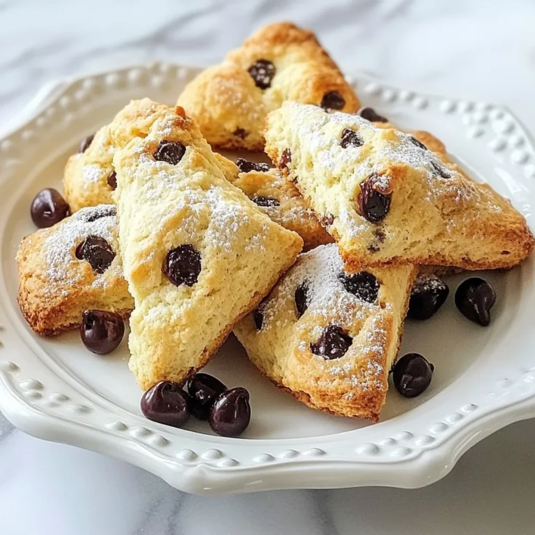 To make Cherry Chocolate Chip Scones, you will need the following: - 2 cups all-purpose flour - 1/4 cup granulated sugar - 1 tablespoon baking powder - 1/2 teaspoon salt - 1/4 cup unsalted butter, cold and cut into small cubes - 1/2 cup heavy cream - 1 large egg - 1 teaspoon pure vanilla extract - 1 cup fresh or frozen cherries, pitted and halved - 1/2 cup semi-sweet chocolate chips - 1 tablespoon milk (for brushing the tops) To give your scones a twist, try adding: - Zest from one lemon or orange for a citrus kick. - A pinch of cinnamon for warmth and spice. - Chopped nuts, like almonds or pecans, for crunch. Choosing the right ingredients makes a big difference: - Flour: Use high-quality all-purpose flour for the best texture. - Cherries: Fresh cherries are ideal, but frozen work too. Avoid canned. - Butter: Cold, unsalted butter gives scones a flaky texture. - Chocolate Chips: Semi-sweet chocolate pairs well, but feel free to experiment. Using fresh, quality ingredients ensures your scones taste amazing. {{ingredient_image_2}} 1. First, preheat your oven to 400°F (200°C). This helps the scones rise well. 2. Line a baking sheet with parchment paper to stop the scones from sticking. 3. In a large bowl, whisk together 2 cups of flour, 1/4 cup of sugar, 1 tablespoon of baking powder, and 1/2 teaspoon of salt. Mix these dry ingredients well. 4. Cut 1/4 cup of cold butter into small cubes and add it to the dry mix. 5. Use your fingertips to rub the butter into the flour until it looks like coarse crumbs. There should be pea-sized pieces of butter. 6. In another bowl, mix 1/2 cup of heavy cream, 1 large egg, and 1 teaspoon of vanilla extract. Stir this until smooth. 7. Pour the liquid into the flour mix. Stir gently with a wooden spoon. Stop mixing when just combined to keep the scones light. 8. Gently fold in 1 cup of halved cherries and 1/2 cup of chocolate chips. Mix evenly without overworking the dough. 9. Lightly flour your work surface and turn out the dough. Knead it just enough to bring it together. Shape it into a circle about 1 inch thick. 10. Using a sharp knife or pizza cutter, slice the dough into wedges like a pizza. 1. Place the wedges on your prepared baking sheet, leaving space between them. 2. Brush the tops of the scones with a bit of milk. This gives them a nice golden color. 3. Bake in the preheated oven for 15-20 minutes. The scones should rise and turn golden brown. 1. When baked, take the scones out of the oven. 2. Let them cool on a wire rack for a few minutes. 3. Serve warm for the best taste. They are also good at room temperature. 4. For a special touch, arrange the scones on a nice platter. Serve with whipped cream or clotted cream. 5. Lightly dust with powdered sugar for a sweet finish. Making scones can be tricky. Here are some common mistakes to avoid: - Overmixing the dough: This makes scones tough. Mix until just combined. - Using warm butter: Cold butter is key for flaky scones. Keep it chilled. - Not measuring ingredients correctly: Use the right tools to measure flour and sugar. - Skipping the milk wash: This helps them get that lovely golden color. To achieve that perfect flaky texture, follow these tips: - Use cold ingredients: Keep butter and cream cold for the best rise. - Work quickly: Handle the dough less to maintain its chill. - Cut straight down: When cutting scones, don’t twist the knife. This helps them rise evenly. - Chill the dough: If time allows, chill the shaped dough for 15-30 minutes before baking. Having the right tools makes baking easier. Here’s what you need: - Mixing bowls: Use a large bowl for mixing dry and wet ingredients. - Pastry cutter: This helps cut the butter quickly into the flour. - Sharp knife or pizza cutter: For cutting the dough into wedges. - Baking sheet: Line it with parchment paper to prevent sticking. - Wire rack: For cooling the scones after baking. These tips and tools will help you make Cherry Chocolate Chip Scones that are delicious and fun to eat. Enjoy your baking! Pro Tips Use Cold Ingredients: Ensure your butter and cream are cold to achieve a flaky texture in your scones. This helps create steam during baking, resulting in light and tender scones. Mix Gently: When combining the wet and dry ingredients, be careful not to overmix. A light hand will keep the scones tender and prevent them from becoming tough. Chill Before Baking: If time allows, chill the shaped scones in the refrigerator for about 15 minutes before baking. This can help them rise higher in the oven. Experiment with Flavors: Feel free to swap out cherries and chocolate chips for other fruits and mix-ins like blueberries, raspberries, or nuts for a personalized scone experience. {{image_4}} You can change the flavors of your scones in fun ways. Try using different fruits like blueberries, raspberries, or even peaches. Each fruit adds a new taste and texture. For chocolate lovers, swap in dark or white chocolate chips. This will change the sweetness and richness of your scones. You can also mix in nuts like walnuts or pecans for a crunchy bite. These variations keep your scones exciting and fresh! If you want gluten-free scones, use a gluten-free flour blend. Make sure it has xanthan gum. This helps with texture. For a vegan version, replace butter with coconut oil or vegan butter. Instead of heavy cream, use almond or coconut milk. You can also use a flax egg. Mix one tablespoon of ground flaxseed with three tablespoons of water. Let it sit for a few minutes until it thickens. These swaps make scones tasty for everyone! Savory scones are a great twist on the classic sweet version. Use cheese like cheddar or feta for a rich flavor. Add herbs like rosemary or thyme for an earthy touch. You can also mix in cooked bacon or spinach for a filling snack. These savory scones pair well with soups or salads. They make a perfect addition to brunch! Enjoy experimenting with these ideas to create your own unique scone flavors. To keep your scones fresh, store them in an airtight container. This will help maintain their moisture and texture. Place a piece of parchment paper between layers if stacking. For best results, enjoy them within two days. If you need more time, freezing is a great option. To freeze your scones, let them cool completely first. Then, wrap each scone in plastic wrap. Place the wrapped scones in a freezer bag or airtight container. They can last for up to three months in the freezer. When ready to eat, simply thaw and reheat. To reheat scones, preheat your oven to 350°F (175°C). Place the scones on a baking sheet. Heat them for about 10 minutes. This will help restore their crispiness and warmth. You can also reheat in a microwave, but the texture may not be as good. Aim for a warm, soft treat! To make Cherry Chocolate Chip Scones, start with simple steps. First, preheat your oven to 400°F. Next, mix 2 cups of all-purpose flour, 1/4 cup granulated sugar, 1 tablespoon baking powder, and 1/2 teaspoon salt in a bowl. Add 1/4 cup cold, cubed unsalted butter and mix until crumbly. In a separate bowl, whisk together 1/2 cup heavy cream, 1 large egg, and 1 teaspoon pure vanilla extract. Combine the wet and dry mixtures gently. Fold in 1 cup of halved cherries and 1/2 cup of chocolate chips. Shape the dough into a circle, cut it into wedges, and bake for 15-20 minutes. Enjoy warm! Yes, you can use dried cherries! They will add a nice chewiness. However, dried cherries are sweeter than fresh ones. Reduce the sugar in your recipe if you prefer less sweetness. Soak the dried cherries in warm water for 10 minutes before adding them to the dough. This will help them plump up and keep the scones moist. Homemade scones stay fresh for about 2 days at room temperature. Store them in an airtight container to keep them soft. If you want them to last longer, you can freeze them. Wrapped well, they can last for up to 3 months in the freezer. Cherry Chocolate Chip Scones pair well with many toppings. Try serving them with whipped cream or clotted cream for added richness. You can also enjoy them with fresh fruit or a drizzle of honey. For drinks, a cup of tea or coffee complements these scones nicely. You now have the tools and tips to make delicious scones. We covered the main ingredients, preparation steps, and baking tips to create the perfect treat. I also shared ways to add flavor and avoid common mistakes. Remember, experimenting with variations can lead to exciting new flavors. Store your scones properly for the best taste and freshness. Happy baking, and enjoy your scones with your favorite drink or jam!