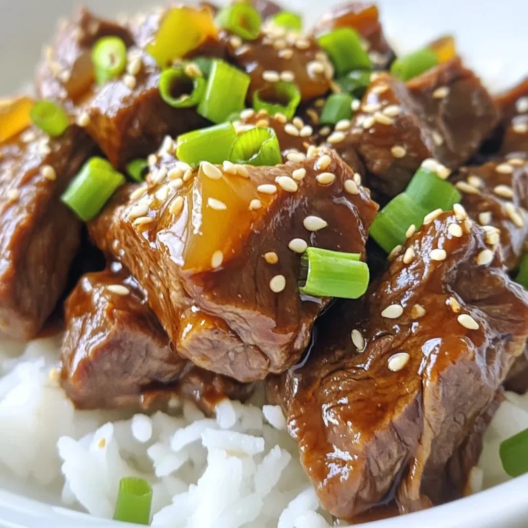 - 1.5 pounds beef chuck roast - 1 cup low-sodium soy sauce - 1/2 cup brown sugar - 1/4 cup rice vinegar - 2 tablespoons sesame oil - 3 cloves garlic, minced - 1 tablespoon fresh ginger, grated - 1 green onion, sliced (for garnish) - Sesame seeds (for garnish) - 1 cup beef broth - 2 tablespoons cornstarch - 2 tablespoons cold water The main ingredients for this dish are simple but full of flavor. I use beef chuck roast because it becomes tender and juicy when cooked. The soy sauce gives a deep umami taste, while brown sugar adds a sweet touch. Rice vinegar brightens the sauce, and sesame oil gives it richness. Aromatics make this dish special. Fresh garlic and ginger add warmth and depth. I love to top it with sliced green onions and sesame seeds for a nice crunch. For cooking, beef broth helps create a rich base. Cornstarch thickens the sauce to make it sticky. Cold water mixes with cornstarch for a smooth slurry. This combination makes the dish hearty and satisfying. Gather these ingredients, and you’re ready to create a delicious meal! {{ingredient_image_2}} Start by patting the beef dry with paper towels. This step is key. It helps the beef sear nicely. Then, season the beef with salt and pepper on all sides. This will boost the flavor and make it taste great. Next, set your Instant Pot to Sauté mode. Let it heat up for a minute. This will get the oil nice and hot. Now, it's time to brown the beef cubes. Add the beef in batches to the pot. Brown each batch for 3 to 4 minutes. You want all sides to get a nice crust. Once done, remove the beef and set it aside on a plate. In the same pot, add the minced garlic and grated ginger. Sauté them for about 30 seconds. Stir constantly until they smell great. Next, we need to mix the sauce ingredients. Pour in the soy sauce, brown sugar, rice vinegar, and beef broth. Stir everything until the sugar dissolves. Once mixed, return the browned beef to the pot. Make sure the beef is submerged in the sauce. Now, close the lid securely and set the Instant Pot to Manual mode. Cook for 35 minutes to make the beef tender. After the cooking time is up, allow for a natural pressure release for about 10 minutes. This helps the beef stay juicy. Then, switch the vent to quick release to let out any remaining steam. For the sauce, whisk the cornstarch and cold water in a small bowl. Stir this mix into the pot. Switch the Instant Pot back to Sauté mode. Cook for 3 to 5 minutes, stirring often, until the sauce thickens to your liking. Serve the teriyaki beef over fluffy rice or noodles. This will soak up the tasty sauce. Top it off with sliced green onions and sesame seeds for a nice touch. For a pretty look, use deep bowls. Create a little well in the rice for the beef. Drizzle some extra sauce over the top and enjoy your meal! To make your teriyaki beef tasty, you should season the beef well. Use salt and pepper to coat all sides of the beef cubes. This step boosts the flavor and helps the beef brown nicely. Using low-sodium soy sauce is key. It gives you that classic teriyaki taste without too much salt. This balance makes the dish taste fresh and bright. You can always add more seasoning later if you want. The cooking time can change based on the beef cut. Beef chuck roasts work well, but if you use a tougher cut, increase the cooking time to 45 minutes. If you prefer a leaner cut, like sirloin, you can reduce the time to about 30 minutes. If you want to use frozen beef, don’t worry! You can still make this recipe. Just add 5 more minutes to the cooking time. This will ensure the beef cooks through and becomes tender. To serve your teriyaki beef elegantly, use deep bowls. Start by placing fluffy rice or noodles in the bowl. Make a small well in the center for the beef. Drizzle some of the sauce over the beef to add shine. Top it off with sliced green onions and sesame seeds for a nice crunch. This simple touch makes your dish look beautiful and inviting. Enjoy your meal! Pro Tips Pat the Beef Dry: Ensuring the beef is dry before searing helps create a beautiful crust and enhances flavor. Use Low-Sodium Soy Sauce: This allows you to control the saltiness of the dish while still achieving that classic teriyaki flavor. Natural Pressure Release: Allowing for a natural pressure release helps the meat retain its juices, resulting in more tender beef. Customize the Thickeners: Feel free to adjust the amount of cornstarch for a thicker or thinner sauce according to your preference. {{image_4}} You can swap the beef for chicken or pork in this teriyaki recipe. Both choices work well with the sweet and savory sauce. Chicken thighs or pork shoulder add great flavor. Just be sure to adjust the cooking time slightly. For chicken, cook for about 25 minutes. For pork, aim for 30 minutes. If you prefer a vegetarian option, try using tofu. Firm tofu absorbs the sauce nicely. Cut it into cubes and sauté it in sesame oil until golden. Then, follow the same steps for the sauce and cooking. You can make this dish even better with some extra flavors. Adding fresh vegetables can boost nutrition and color. Bell peppers, broccoli, or snap peas add crunch and taste. Toss them in during the last few minutes of cooking. Want some heat? Sprinkle in red pepper flakes. Start with a small amount, and add more if you like it spicy. This simple change can take your teriyaki beef to a whole new level. To keep your leftover teriyaki beef fresh, refrigerate it right away. Place the beef in an airtight container. This helps prevent moisture loss and keeps the flavors intact. You can store it for about three to four days in the fridge. Glass or plastic containers work well. Make sure they have tight seals to keep your meal tasty. If you want to save your teriyaki beef for later, freezing is a great option. Let the beef cool down before placing it in a freezer-safe bag or container. Squeeze out any extra air to prevent freezer burn. You can freeze it for up to three months. When you’re ready to eat, take the beef out of the freezer. Place it in the fridge to thaw overnight. If you’re in a hurry, you can use the microwave on the defrost setting. Once thawed, reheat it on the stove or in the microwave. Make sure it gets hot all the way through before serving. How long does it take to cook Instant Pot teriyaki beef? It takes about 35 minutes to cook the beef under pressure. Add 10 minutes for the natural release. So, the total time is about 1 hour. Can I use regular soy sauce instead of low-sodium? Yes, you can use regular soy sauce. Just note that it may make the dish saltier. What sides pair well with teriyaki beef? Serve teriyaki beef with rice or noodles. Steamed vegetables, like broccoli or snap peas, also work great. How do I know when beef is tender? Beef is tender when it breaks apart easily with a fork. If it’s still tough, cook it a bit longer. Can this recipe be doubled in an Instant Pot? Yes, you can double the recipe. Just make sure not to exceed the pot's maximum fill line. Adjust the cooking time if needed. In this post, I covered how to make delicious Instant Pot teriyaki beef. We discussed the main ingredients, tips for better flavor, and tasty variations. I shared helpful cooking steps and storage tips to keep your dish fresh. Using this recipe, you can enjoy a savory meal at home. Don't hesitate to experiment with flavors or proteins to suit your taste. Happy cooking!