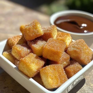 - 1 cup all-purpose flour - 1/2 cup water - 1/4 cup unsalted butter, cut into small cubes - 1 tablespoon granulated sugar - 1/4 teaspoon salt - 1/2 teaspoon baking powder - 1 large egg - 1 cup granulated sugar (for coating) - 2 tablespoons ground cinnamon - Oil for frying (such as vegetable or canola oil) You can make some swaps if needed. Use whole wheat flour for a healthier option. You can also try coconut oil instead of butter. If you prefer a dairy-free version, use a plant-based butter. For a gluten-free option, almond flour works, but the texture may change. If you lack ground cinnamon, try nutmeg or even cocoa powder for a twist. Pick high-quality all-purpose flour for the best texture. Check the flour for freshness by smelling it. It should have a clean, neutral scent. For butter, choose unsalted to control the saltiness. Look for vibrant, large eggs; they should feel heavy for their size. When buying cinnamon, opt for a jar that is sealed tightly. Fresh spices have a stronger aroma and flavor, enhancing your churro bites. Always select fresh vegetables if you decide to add a side or garnish. {{ingredient_image_2}} To start, get a medium saucepan. In it, mix 1/2 cup of water, 1/4 cup of unsalted butter, 1 tablespoon of granulated sugar, and 1/4 teaspoon of salt. Place the pan on medium heat and stir often. You want the butter to melt fully. When the mixture boils, remove it from heat. Next, stir in 1 cup of all-purpose flour and 1/2 teaspoon of baking powder. Use a wooden spoon to mix until a dough forms. Let the dough cool for about 5 minutes. After the dough has cooled a bit, add 1 large egg. Mix well until the dough is smooth and elastic. Now, heat oil in a deep frying pan or pot. You need about 2-3 inches of oil. Heat it to 350&deg;F (175&deg;C). To check if it&rsquo;s ready, drop a small piece of dough into the oil. If it bubbles and floats, you are good to go. Transfer your dough into a piping bag with a star tip. Pipe small bites, about 1 inch long, into the hot oil. Use kitchen scissors to cut the dough into the oil. Fry the churro bites in batches. Avoid overcrowding the pan. Cook each side for about 2-3 minutes, until they are golden brown and puffy. Once done, take them out with a slotted spoon. Drain them on paper towels to get rid of extra oil. While your churro bites are still warm, it&rsquo;s time to coat them. In a separate bowl, mix 1 cup of granulated sugar with 2 tablespoons of ground cinnamon. Roll each churro bite in this cinnamon sugar mixture. Make sure they are evenly coated. This step adds a sweet finish that is simply irresistible. For a fun twist, serve them in a nice bowl with extra cinnamon sugar on top. Add a small dish of chocolate or caramel sauce for dipping. Enjoy your delightful snack! One big mistake is not measuring your flour correctly. Too much flour makes the dough dry. Another error is not letting the dough cool before adding the egg. This can cook the egg and ruin the mix. Keep an eye on the oil temperature. If it's too hot, the churros will burn. If it's too cool, they won&rsquo;t cook right. To get that perfect crunch, fry the churro bites in batches. Overcrowding the pan traps steam and makes them soggy. Let them fry until they turn golden brown. This usually takes 2-3 minutes per side. After frying, drain them on paper towels to remove excess oil. This step is key for a crispy bite. Use a deep pot for frying; this helps keep the oil at an even temperature. Always heat the oil to 350&deg;F (175&deg;C) before adding the dough. Use a thermometer for accuracy. When you pipe the dough, cut it with kitchen scissors to avoid splashes. Always let the churro bites cool slightly before rolling them in cinnamon sugar. This helps the sugar stick better. Pro Tips Use Fresh Ingredients: Always opt for fresh spices and high-quality butter for the best flavor in your churro bites. Monitor Oil Temperature: Keeping the oil at a consistent 350&deg;F (175&deg;C) is crucial for achieving perfectly cooked churro bites that are crispy on the outside and fluffy inside. Experiment with Flavors: Feel free to add different flavors to the dough, such as vanilla extract or citrus zest, to give your churro bites a unique twist. Storage Tips: If you have leftovers, store them in an airtight container at room temperature for up to a day. Reheat in the oven for a few minutes to restore their crispiness. {{image_4}} You can change up the flavor of your churro bites. Adding chocolate or vanilla can make them even more fun. For chocolate churro bites, mix cocoa powder into the dough. Start with 2 tablespoons and adjust based on your taste. For vanilla, add a teaspoon of vanilla extract to the dough. This gives a warm, sweet flavor that pairs well with cinnamon. Try different coatings to make your churro bites special. Instead of cinnamon sugar, you can use powdered sugar for a sweet finish. Nutella makes a great dip, too! Just warm it slightly for easy dipping. You can even drizzle melted chocolate over the churro bites for a rich treat. Get creative and have fun mixing flavors! Serve your churro bites warm in a fun bowl. Sprinkle more cinnamon sugar on top for a nice touch. You can pair them with sauces like chocolate or caramel for dipping. These churro bites also go great with coffee or hot chocolate. They are a perfect snack for sharing with friends or enjoying during a cozy night in. To store leftover churro bites, place them in an airtight container. Make sure they cool completely first. This helps keep them from getting soggy. Store them at room temperature for up to two days. If you want to keep them longer, consider freezing. To reheat churro bites, use an oven. Preheat the oven to 350&deg;F (175&deg;C). Place the churro bites on a baking sheet. Heat them for about 5-7 minutes. This will make them warm and crispy again. Avoid using a microwave, as they may become soft. You can freeze churro bites for later. Allow them to cool completely first. Then, place them in a single layer on a baking sheet. Freeze for about an hour. Once frozen, transfer them to an airtight freezer bag. They can last up to three months. When ready to eat, reheat from frozen in the oven. Cinnamon sugar churro bites are small, fried dough treats. They have a light and fluffy texture. You coat them in a sweet mix of cinnamon and sugar. They are great for snacking or dessert. You can enjoy them warm, right after frying. Each bite is a little piece of heaven! Yes, you can bake churro bites if you prefer a healthier option. Use a baking sheet lined with parchment paper. Pipe the dough onto the sheet in small pieces. Brush them lightly with melted butter. Bake at 375&deg;F for about 10-12 minutes. They may not be as crispy as fried ones, but they will still taste delicious! Churro bites are best enjoyed fresh, but you can store leftovers. Keep them in an airtight container at room temperature. They will stay fresh for one to two days. If you want to keep them longer, freeze them. Place them in a freezer-safe bag for up to three months. When ready to eat, reheat them in an oven for a few minutes. In this blog post, we explored how to create delicious churro bites. We covered key ingredients and substitutions, ensuring fresh choices. You learned step-by-step how to prepare the dough and fry for that perfect crunch. I shared tips to avoid common mistakes and ideas for different flavors and coatings. You now know how to store leftovers and reheat them for later. Enjoy making these treats and impressing your friends with your tasty creations!