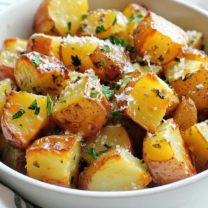 To make Parmesan Herb Roasted Potatoes, gather these ingredients: - 2 pounds baby potatoes, halved - &frac12; cup freshly grated Parmesan cheese - 4 tablespoons extra-virgin olive oil - 1 teaspoon garlic powder - 1 teaspoon onion powder - 1 teaspoon dried oregano - 1 teaspoon dried thyme - Salt and freshly ground black pepper to taste - Fresh parsley, finely chopped (for garnish) You can swap some ingredients for variety or dietary needs: - Use regular potatoes instead of baby potatoes. - Substitute Parmesan with Pecorino Romano for a stronger flavor. - If you prefer fresh herbs, use 1 tablespoon of each herb instead of dried. - For a vegan option, skip the cheese or use a plant-based alternative. To prepare this dish, gather these tools: - A large mixing bowl for tossing the ingredients. - A baking sheet lined with parchment paper or foil. - A sharp knife and cutting board for halving the potatoes. - A spatula for flipping the potatoes during roasting. - A grater for the Parmesan cheese. These tools make the process easier and help you create a tasty dish! {{ingredient_image_2}} Start by preheating your oven to 425&deg;F (220&deg;C). This high heat helps the potatoes get crispy. While the oven warms up, grab a baking sheet and line it with parchment paper or aluminum foil. This step makes cleanup easier later. Make sure your baking sheet is large enough to hold all the potatoes in one layer. Next, take 2 pounds of baby potatoes and cut them in half. Place the halved potatoes in a large mixing bowl. Add 4 tablespoons of extra-virgin olive oil to the bowl. Sprinkle in 1 teaspoon each of garlic powder, onion powder, dried oregano, and dried thyme. Season with salt and pepper to taste. Toss everything well until all the potatoes are coated. Now, it's time to add the star ingredient: &frac12; cup of freshly grated Parmesan cheese. Toss the potatoes again, making sure the cheese sticks to each piece. This cheese adds a rich flavor that makes the potatoes shine. Carefully arrange the potatoes on the lined baking sheet, cut side down. This position helps them get that golden, crispy exterior. Make sure they are in a single layer so they cook evenly. Roast the potatoes in the oven for 25-30 minutes. About halfway through, take the baking sheet out and flip the potatoes. This flip helps them brown on all sides and adds to the crispiness. Once they look golden brown, remove the baking sheet from the oven. Let the potatoes cool for a few minutes. Before serving, sprinkle some finely chopped fresh parsley on top for a fresh touch. This dish is not just tasty; it also looks great! To get those potatoes really crispy, you need to start right. First, always place the potatoes cut side down on the baking sheet. This helps them brown nicely. Also, make sure they are not crowded. Give them space to breathe! If they touch, they will steam instead of roast. Don&rsquo;t forget to flip them halfway through cooking. This way, both sides get that perfect golden color. Checking for doneness is easy. Simply poke a potato with a fork or knife. If it slides in with little effort, they are done. Look for a nice golden-brown color on the outside. You want that crunch! If they need more time, put them back in the oven for a few more minutes. Just keep an eye on them to avoid burning. Presentation makes food more appealing. For the best look, serve the roasted potatoes in a large bowl. Top them with extra Parmesan cheese and fresh parsley. You can also use mini cast iron skillets. They add a charming touch! This way, each guest gets their own serving. It looks great and keeps the potatoes warm. Pro Tips Choose the Right Potatoes: For the best texture, opt for waxy baby potatoes, as they hold their shape well during roasting and develop a crispy exterior. Don't Skip the Toss: Make sure to toss the potatoes thoroughly with the oil and seasonings. This ensures an even coating, leading to balanced flavors in every bite. Use Fresh Cheese: Freshly grated Parmesan cheese melts better and provides a deeper flavor compared to pre-grated varieties, enhancing the overall taste of the dish. Experiment with Herbs: Feel free to customize the herb blend based on your taste preference. Fresh herbs like rosemary or basil can elevate the dish even further. {{image_4}} You can change the flavor of your Parmesan herb roasted potatoes by using different herbs. Try adding fresh rosemary for a woodsy taste. Basil brings a sweet, fresh note. If you want some heat, add red pepper flakes. You can even mix your favorite spices, like smoked paprika or cumin, to create a unique dish. Don&rsquo;t be afraid to experiment! Parmesan cheese adds a great flavor, but you can swap it out. Try Pecorino Romano for a sharper taste. Nutritional yeast is a great choice for a vegan option. It gives a cheesy flavor without dairy. You might also try a vegan cheese that melts well. Each cheese will change the taste, so pick one that excites you! You can easily make this dish gluten-free. The ingredients listed are already gluten-free, so no changes are needed. For a vegan version, just omit the Parmesan cheese or replace it with a vegan cheese. You will still enjoy crispy, flavorful potatoes. This way, everyone can enjoy this tasty treat! After you make Parmesan Herb Roasted Potatoes, let them cool down for a bit. Store any leftovers in an airtight container. This keeps them fresh and tasty. You can keep them in the fridge for up to three days. For best results, keep them away from moisture to avoid sogginess. To reheat, turn your oven to 350&deg;F (175&deg;C). Spread the potatoes on a baking sheet. Heat them for about 10 to 15 minutes. This will make them warm again and crispy on the outside. You can also use a microwave if you're in a rush. Just heat them for 1 to 2 minutes but know they won't be as crispy. You can freeze Parmesan Herb Roasted Potatoes too! First, cool them completely. Place them in a freezer-safe bag. Try to remove as much air as possible. They will last up to three months in the freezer. When ready to eat, thaw them overnight in the fridge. Reheat them in the oven to bring back their crunch. Parmesan Herb Roasted Potatoes last about 3 to 5 days in the fridge. Make sure to store them in an airtight container to keep them fresh. The cheese may lose some crispiness, but the flavor stays strong. Yes, you can make these potatoes in advance. Cook them fully and let them cool. Store them in the fridge. When you're ready to serve, just reheat them in the oven for crispiness. This makes meal prep easy and fast. Roasted potatoes go well with many dips and sauces. Here are some tasty options: - Sour cream mixed with chives - Creamy ranch dressing - Garlic aioli - Spicy ketchup - Homemade tzatziki These sauces add extra flavor and make your meal even more fun! You learned how to make Parmesan Herb Roasted Potatoes today. We covered the ingredients, tools, and step-by-step instructions to create crispy perfection. Don&rsquo;t forget the tips for serving and storing your tasty dish. You can also explore exciting variations to fit your taste. Enjoy experimenting with herbs and spices. With practice, your roasted potatoes will be a hit at any meal. Now it&rsquo;s time to cook and share your creations with friends and family!