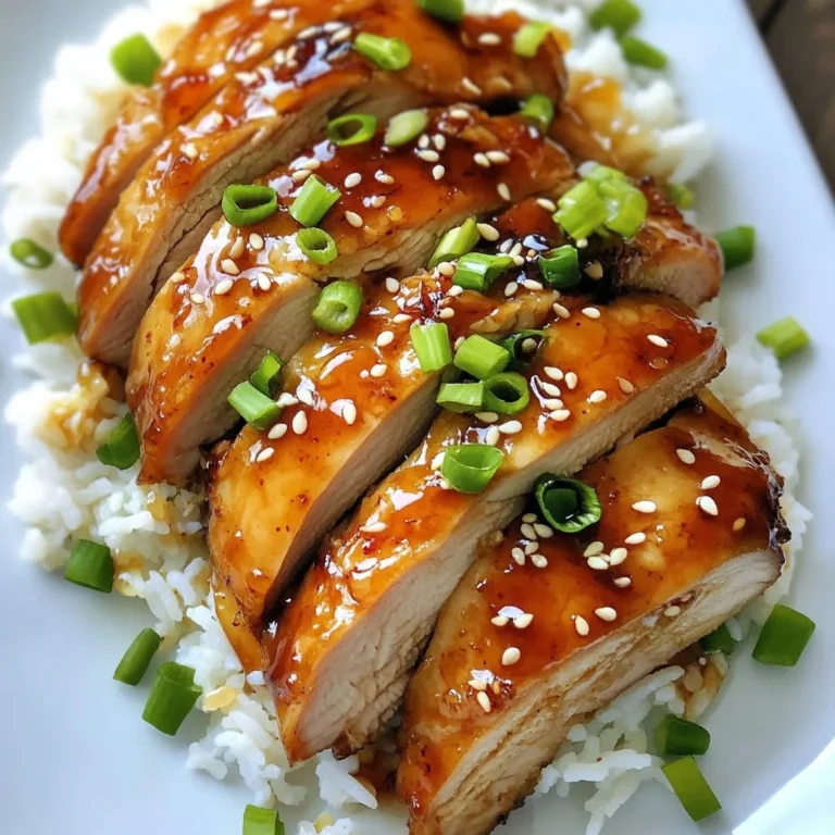 - 4 boneless, skinless chicken breasts - 1/4 cup brown sugar - 4 cloves garlic, finely minced - 1/4 cup low-sodium soy sauce - 2 tablespoons olive oil - 1 tablespoon freshly grated ginger - 1 teaspoon sesame oil - Salt and freshly cracked black pepper, to taste - 2 tablespoons chopped green onions, for garnish - 1 tablespoon sesame seeds, for garnish Using fresh ingredients makes a big difference in flavor. Fresh garlic brings a strong aroma. Fresh ginger adds warmth and depth. The quality of chicken affects the dish's overall taste. When you use fresh ingredients, you get better flavors and textures. Always choose the best quality you can find. This choice helps elevate your cooking. If you don’t have brown sugar, you can use honey or maple syrup. For garlic, garlic powder works in a pinch, but fresh is best. If you want less sodium, choose a low-sodium soy sauce or coconut aminos. You can swap chicken breasts for thighs for a juicier bite. For a vegan option, use tofu or tempeh and adjust cook times. These swaps keep the dish delicious while meeting your needs. {{ingredient_image_2}} To make the marinade, grab a medium bowl. Add 1/4 cup of brown sugar. Next, finely mince 4 cloves of garlic and toss them in. Pour in 1/4 cup of low-sodium soy sauce. Add 2 tablespoons of olive oil and 1 tablespoon of freshly grated ginger. Lastly, drizzle in 1 teaspoon of sesame oil. Whisk everything together until smooth. This mix is key for flavor. Take 4 boneless, skinless chicken breasts. Season them with salt and cracked black pepper. Place them in a large zip-lock bag or a shallow dish. Pour your marinade over the chicken. Make sure each piece gets coated well. Seal the bag or cover the dish. For best results, refrigerate for at least 30 minutes. If you have time, marinate for up to 4 hours. This step makes the chicken super tasty. When you’re ready to cook, preheat your oven to 375°F (190°C). Heat a large oven-safe skillet over medium-high heat. Take the chicken out of the marinade. Keep the marinade for later. Sear the chicken breasts for 2-3 minutes on each side. Look for a nice golden-brown crust. Once seared, pour the reserved marinade over the chicken. This adds even more flavor. Next, transfer the skillet to your preheated oven. Bake for 20-25 minutes. Check that the chicken reaches 165°F (74°C) inside. Halfway through, baste the chicken with the sauce. This keeps it juicy and packed with flavor. When done, take the skillet out. Let the chicken rest for 5 minutes before slicing. This helps the juices stay in. For serving, drizzle any remaining sauce from the skillet over the sliced chicken. You can garnish with chopped green onions and sesame seeds for a nice touch. Enjoy your finger-licking brown sugar garlic chicken! To cook chicken just right, start with even-sized pieces. This helps them cook at the same rate. Season the chicken well with salt and pepper. Searing it in a hot skillet gives a nice crust. Cook each side for 2-3 minutes until golden brown. Using an oven-safe skillet makes it easy to move from the stove to the oven. Bake the chicken at 375°F (190°C) until the center reaches 165°F (74°C). Letting the chicken rest for 5 minutes keeps it juicy and tender. You can boost the flavor with a few extra items. Adding red pepper flakes gives a spicy kick. A splash of lime juice adds brightness. You can also mix in some honey for extra sweetness. Fresh herbs like cilantro or basil add a fresh twist. Feel free to experiment! Just remember to balance the flavors so they blend well. Presentation matters when serving your dish. Slice the chicken into even pieces for a nice look. Lay it over fluffy jasmine rice or colorful steamed veggies. Drizzle the leftover sauce on top for extra flavor. Garnish with chopped green onions and sesame seeds to make it pop. This not only looks great but also adds taste. A well-presented dish makes every meal feel special. Pro Tips Marinade Timing: For the best flavor, allow the chicken to marinate for at least 2 hours, or overnight if possible. This will enhance the depth of flavor in your dish. Perfect Searing: Ensure your skillet is hot enough before adding the chicken to achieve that beautiful golden-brown crust. A properly heated pan will help lock in the juices. Basting Technique: Basting the chicken halfway through baking helps to keep it moist and infuses it with more of that delicious caramelized sauce. Resting Period: Always let the chicken rest for a few minutes after cooking. This allows the juices to redistribute, ensuring each bite is tender and juicy. {{image_4}} You can easily add veggies to the brown sugar garlic chicken. Carrots, bell peppers, and broccoli are great choices. They add color and crunch. Chop them into bite-sized pieces. Toss the veggies into the marinade with the chicken. This way, they soak up all that tasty flavor. You can also roast them alongside the chicken. This makes a complete meal all in one pan! If you want to switch things up, try other proteins. Pork chops or salmon work well with this marinade. They both absorb flavors nicely. For pork, use thick chops to keep them juicy. For salmon, cook it for less time. The marinade will give it a great taste. Just follow the same steps for cooking, but adjust the time as needed. For a vegetarian or gluten-free option, use tofu or tempeh. Both absorb marinades well and are full of protein. Cube the tofu and press it to remove excess water. Marinate it just like you would the chicken. Bake it at 375°F until golden. For gluten-free, make sure to use gluten-free soy sauce. This way, you can enjoy the sweet and savory flavors without worry. To keep your brown sugar garlic chicken fresh, follow these steps: - Let the chicken cool down to room temperature. - Place it in an airtight container. - Store in the fridge for up to 3 days. - If you have extra sauce, keep that in a separate container. This method helps maintain flavor and texture. Avoid leaving it out for too long. Food safety is key! When reheating, you want to keep the chicken juicy and tasty. Here’s how: - Preheat your oven to 350°F (175°C). - Place the chicken in an oven-safe dish. - Add a splash of water or extra sauce to keep it moist. - Cover with foil to prevent drying out. - Heat for about 15-20 minutes until warmed through. You can also reheat in a microwave. Use a microwave-safe plate, cover, and heat in short bursts. This keeps the chicken from getting tough. Freezing is a great way to save your brown sugar garlic chicken for later. Here’s how to do it right: - Allow the chicken to cool completely. - Cut it into portions for easy use later. - Wrap each piece tightly in plastic wrap. - Place wrapped chicken in a freezer bag and remove as much air as possible. - Label with the date and freeze for up to 3 months. When you’re ready to eat, thaw in the fridge overnight. Reheat using the methods mentioned for the best flavor. You can serve this chicken with many tasty sides. Here are some great options: - Fluffy jasmine rice: It soaks up the sauce well. - Steamed vegetables: Broccoli and carrots add color and crunch. - Mixed greens salad: A fresh salad balances the sweet chicken. - Noodles: Simple stir-fried noodles make a hearty meal. - Mashed potatoes: Creamy potatoes pair nicely with savory flavors. Feel free to mix and match these sides based on your taste! You can keep leftovers for about three to four days. Store the chicken in an airtight container in the fridge. If you want to keep it longer, freeze the chicken for up to three months. Just remember to thaw it in the fridge before reheating. Yes, you can use chicken thighs! They stay moist and juicy during cooking. Just adjust the cooking time. Thighs may take a few more minutes to cook through. Ensure that the internal temperature reaches 165°F (74°C). Enjoy the rich flavor they bring to the dish! This blog showed you how to make brown sugar garlic chicken. You learned about fresh ingredients, cooking methods, and tips for flavor. I shared ideas for variations, storage, and answers to common questions. Cooking is fun and rewarding. Try this recipe and make it your own. Enjoy the tasty meals you create!