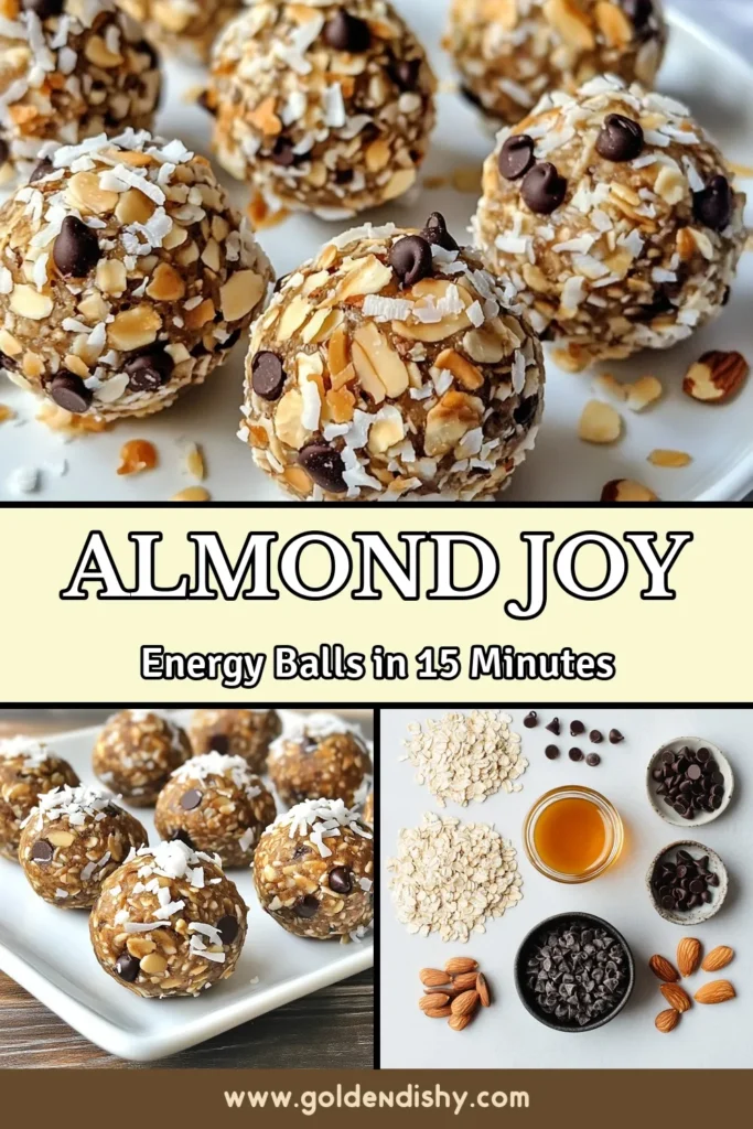 Discover the deliciousness of Almond Joy energy balls, a healthy energy ball recipe that's perfect for any time snacking! These no-bake energy snacks combine almond butter, shredded coconut, and dark chocolate for a tasty treat you can whip up in minutes. Enjoy these almond butter balls as a quick pick-me-up or a guilt-free dessert. Save this recipe now and indulge in coconut chocolate snacks today! #AlmondJoyEnergyBalls #HealthySnacks #NoBakeTreats #EnergyBites