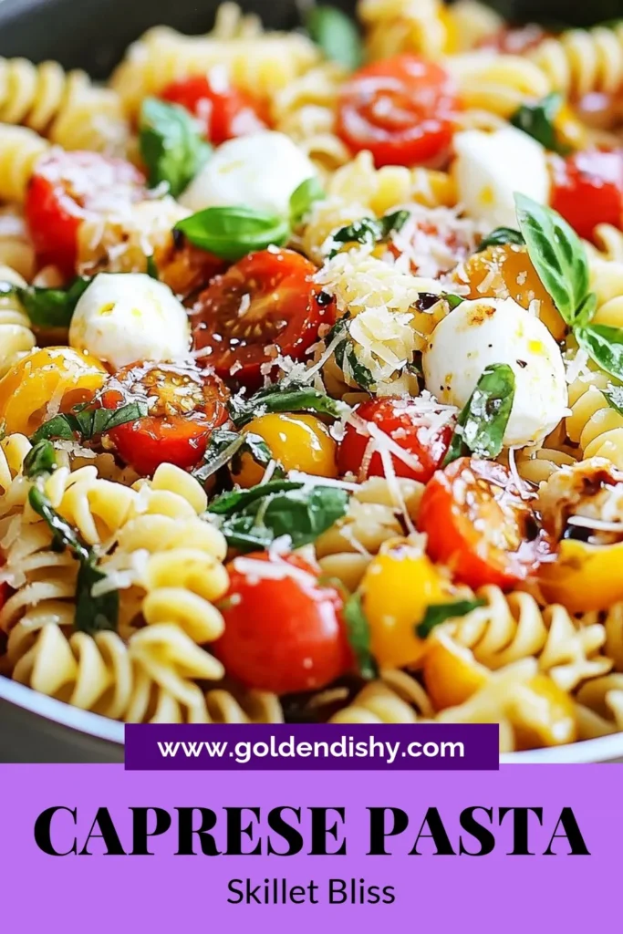 Discover the ultimate Caprese pasta recipe with this quick pasta skillet that combines cherry tomatoes, fresh mozzarella, and aromatic basil. Perfect for busy weeknights, this cherry tomato pasta dish is ready in just 20 minutes! Impress family and friends with this easy Italian pasta recipe that bursts with flavor. Don't miss out on this fresh basil pasta delight—save it for your next meal! #CapresePasta #QuickDinner #PastaSkillet #ItalianRecipes