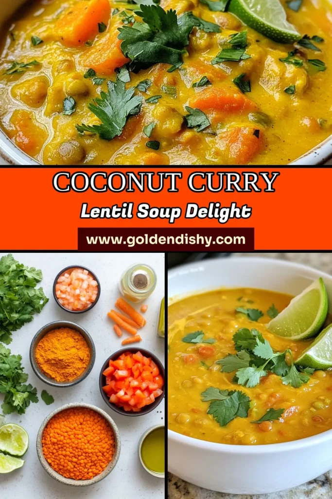 Discover the deliciousness of Coconut Curry Lentil Soup with this easy vegan lentil soup recipe that's perfect for any meal! Made with red lentils and creamy coconut milk, this healthy lentil soup recipe is packed with flavor and nutrition. In just 35 minutes, you can enjoy a comforting bowl of red lentil soup with coconut milk. Try it today and bring warmth to your table! Save this easy coconut curry soup recipe for later. #VeganRecipes #CoconutCurry #LentilSoup #HealthyEating