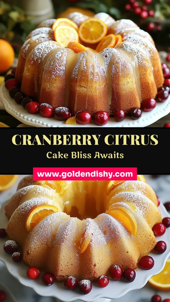 Indulge in the festive flavors of this Cranberry Citrus Bundt Cake! This Orange Cranberry Cake Recipe combines juicy cranberries and zesty orange for a delightful treat. Perfect for holiday gatherings, this Moist Bundt Cake with Cranberries will impress your guests. Try this easy recipe for your next dessert! Pin now for a must-have addition to your Holiday Bundt Cake Recipes. #CranberryCitrusBundtCake #OrangeCranberry #BundtCake #HolidayBaking
