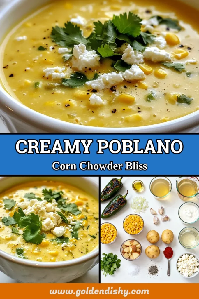 Indulge in this creamy poblano corn chowder, a delightful blend of roasted poblanos, fresh corn, and potatoes, perfect for any season. This creamy corn chowder can easily be made dairy-free by using coconut milk. Try this roasted poblano recipe for a flavorful vegetable chowder recipe that will warm your soul. Don't forget to save for your next meal! #PoblanoCornChowder #CreamyCornChowder #DairyFreeChowder #VegetableChowderRecipe