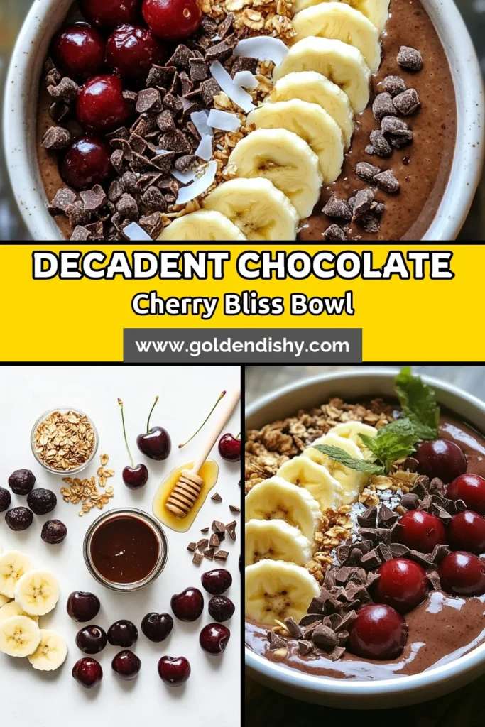 Indulge in a delicious and nutritious chocolate cherry smoothie bowl that's perfect for breakfast or a snack! This healthy smoothie bowl recipe blends frozen cherries, banana, and cocoa for a creamy treat. Customize with smoothie bowl toppings ideas like granola, fresh fruit, and coconut for added crunch. Enjoy this vegan chocolate smoothie that’s not only tasty but also good for you. Save this recipe and make your own chocolate cherry delight today! #SmoothieBowl #VeganRecipes #HealthyEating #ChocolateLovers