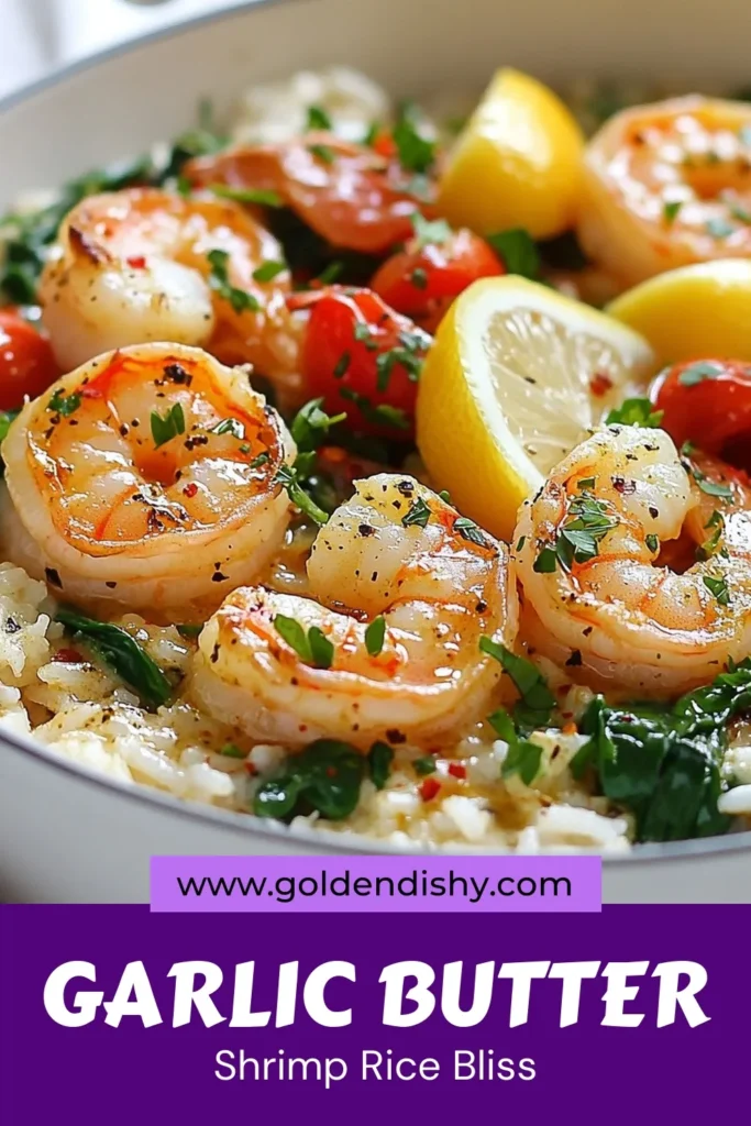 Looking for a quick and delicious dinner? Try this garlic butter shrimp rice skillet! This easy garlic shrimp recipe combines perfectly cooked shrimp with fluffy rice, cherry tomatoes, and fresh spinach in a one pan shrimp dish you'll love. Perfect for busy nights, this shrimp rice skillet will be a hit at your table. Save this garlic butter shrimp recipe for quick meals any day of the week! #GarlicButterShrimp #SkilletMeals #EasyRecipes #OnePanDinner