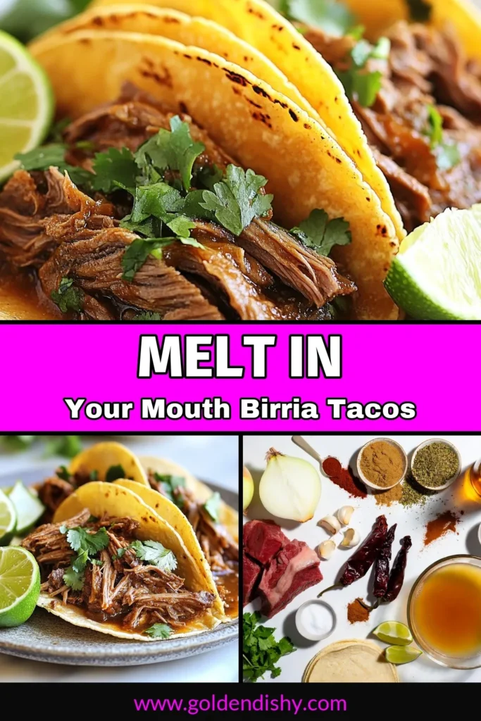 Indulge in the mouthwatering flavors of Crockpot Birria Tacos, the perfect dish for any taco lover! This easy birria recipe features tender beef chuck roast that simmers in a rich, authentic sauce, delivering the true taste of Mexican cuisine. Enjoy these slow cooker tacos with warm corn tortillas, fresh cilantro, and a squeeze of lime for the ultimate experience. Try this recipe today! #CrockpotBirriaTacos #BeefChuckRoastTacos #EasyBirriaRecipe #AuthenticBirriaTacos