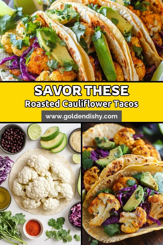Discover the deliciousness of Roasted Cauliflower Tacos, a perfect choice for healthy eaters! These Vegan Cauliflower Tacos feature a flavorful cauliflower taco filling that’s as satisfying as it is nutritious. Enjoy these gluten-free tacos filled with roasted cauliflower, black beans, avocado, and fresh veggies. Ideal for any meal, these healthy taco recipes are sure to impress. Save this recipe and make your next taco night unforgettable! #VeganTacos #HealthyRecipes #GlutenFree #TacoNight