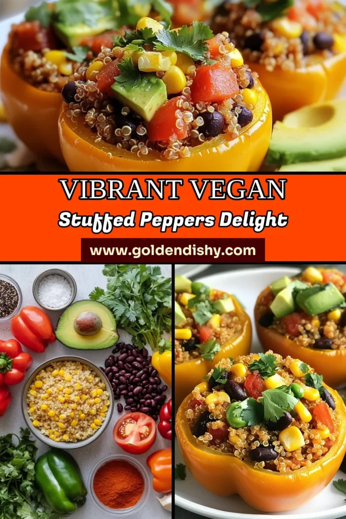 Discover a vibrant and nutritious dinner with these vegan stuffed bell peppers! This easy vegan dinner recipe features colorful quinoa, making it a delightful plant-based bell pepper dish. Stuffed with healthy bell pepper filling, it’s perfect for satisfying your cravings while keeping it wholesome. Enjoy these delicious veggies that are sure to impress! Try this colorful quinoa recipe tonight! #VeganStuffedBellPeppers #HealthyEating #PlantBased #EasyDinnerIdeas