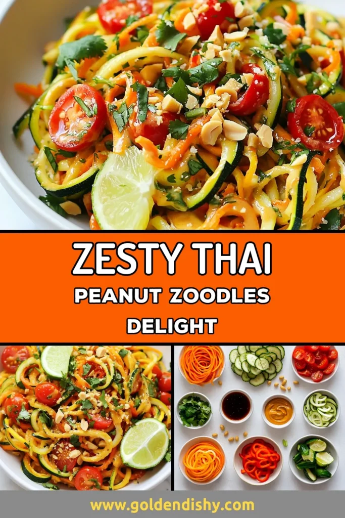 Discover the deliciousness of spicy Thai zucchini noodles with this simple and healthy zucchini noodle recipe. These peanut butter zucchini noodles blend fresh veggies with a creamy homemade Thai peanut sauce for an irresistible vegan dish. Perfect for a quick meal, this recipe showcases the vibrant flavors of zucchini, red bell pepper, and tomatoes. Save this spicy Thai peanut zucchini noodles recipe for your next healthy dinner! #ZucchiniNoodles #VeganRecipes #HealthyEating #ThaiCuisine