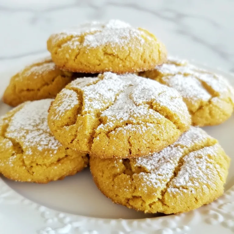- 2 ½ cups all-purpose flour - 2 teaspoons baking soda - 1 tablespoon ground ginger - 1 tablespoon ground cinnamon - ½ teaspoon ground nutmeg - ½ teaspoon ground cloves - ¼ teaspoon salt - ½ cup unsalted butter - 1 cup brown sugar - 1 large egg - ¼ cup molasses - 1 teaspoon vanilla extract - ½ cup powdered sugar Let’s talk about the ingredients. First, the dry ingredients create the base for our cookies. The flour gives structure. Baking soda makes them rise. The spices add warmth and comfort. You can smell the ginger and cinnamon as you mix. Next, we have our wet ingredients. Butter makes the cookies rich. Brown sugar adds sweetness and moisture. The egg binds everything together. Molasses brings a deep flavor, while vanilla adds a lovely aroma. Finally, we coat the cookies in powdered sugar. This step is key! It gives the cookies their signature crinkle look. The sugar also adds a sweet crunch that contrasts the soft center. Each ingredient plays its part in creating the perfect Gingerbread Crinkle Cookie. You will taste the care in every bite! {{ingredient_image_2}} - Preheat the oven to 350°F (175°C). - Line a baking sheet with parchment paper. - In a bowl, combine 2 ½ cups of all-purpose flour, 2 teaspoons of baking soda, and spices: - 1 tablespoon of ground ginger - 1 tablespoon of ground cinnamon - ½ teaspoon of ground nutmeg - ½ teaspoon of ground cloves - ¼ teaspoon of salt. - Whisk them together until blended. Set this mixture aside. - In a large bowl, cream ½ cup of softened unsalted butter with 1 cup of brown sugar. - Beat it until fluffy, about 2-3 minutes. - Add 1 large egg, ¼ cup of molasses, and 1 teaspoon of vanilla extract. - Mix on low speed until smooth. - Gradually add the dry mixture to the wet mixture. - Mix on low speed just until combined. - It’s okay if a few flour streaks remain. - Cover the dough with plastic wrap. Chill it in the fridge for 30 minutes. - After chilling, scoop portions of the dough using a tablespoon. - Roll each portion into a ball and coat it in ½ cup of powdered sugar. - Place the sugar-coated dough balls on the prepared baking sheet, spacing them 2 inches apart. - Bake in the preheated oven for 10-12 minutes. - The edges should look set, and the tops will have a crinkly texture. - After baking, let the cookies cool on the baking sheet for 5 minutes. - Gently transfer them to a wire rack to cool completely. The key to those lovely crinkles lies in the powdered sugar. Roll each dough ball well, coating it generously. This sugar helps create that classic crinkle effect during baking. Avoid overmixing your dough. Mix just until combined. A few flour streaks are fine. Overmixing can change the cookie’s texture and ruin the crinkle. To check for doneness, look for set edges. The tops should have a crinkled look. If they look too soft, bake a minute longer. For even baking, space the dough balls about two inches apart. This helps the cookies spread without merging. Using parchment paper also aids in even browning. Serve your cookies on a festive platter. Dust them with extra powdered sugar for a snowy effect. This adds to their charm and makes them look special. Pair these cookies with hot cocoa or spiced tea. The warm drinks enhance the cozy feeling of the season. Enjoy these delightful treats with family and friends! Pro Tips Chill the Dough: Chilling the dough for at least 30 minutes is essential for achieving the perfect texture and preventing the cookies from spreading too much while baking. Use Fresh Spices: For the best flavor, ensure your spices are fresh. Ground spices lose their potency over time, so consider using whole spices and grinding them yourself if possible. Don't Overbake: Keep an eye on the cookies as they bake; they should be soft in the center and just set around the edges. Overbaking can result in dry cookies. Extra Powdered Sugar: For an extra festive touch, roll the cookies in powdered sugar again after they have cooled for a beautiful snow-like effect. {{image_4}} You can change the spice mix to make new flavors. Try using cardamom or allspice for a unique taste. Adding citrus zest, like orange or lemon, gives a fresh twist. This bright flavor contrasts well with the warm spices. Want to make these cookies even more fun? Toss in chocolate chips for a sweet bite. Chopped nuts add a nice crunch, while dried fruit brings a chewy texture. Each mix-in creates a new cookie experience. If you need gluten-free cookies, you can swap the flour. Use almond flour or a gluten-free flour blend. Make sure to check the blend has xantham gum for the right texture. These swaps keep the cookies tasty and enjoyable for everyone. To keep your Gingerbread Crinkle Cookies fresh, let them cool completely. Once cooled, store them in an airtight container. This keeps them soft and tasty. You can stack them in layers with parchment paper in between. This method prevents sticking. The cookies stay fresh for about a week at room temperature. For longer storage, keep them in the fridge. Just remember to seal them well. The best containers for cookies are glass or plastic. Choose a container with a tight lid. This helps keep moisture out. If you have a cookie jar, that works too! Just make sure it seals well. You can freeze the cookie dough or the baked cookies. To freeze the dough, scoop it into balls. Place the balls on a baking sheet and freeze them for about two hours. After they are firm, transfer them to a freezer bag. Label the bag with the date and type of cookie. The dough lasts up to three months in the freezer. To freeze baked cookies, let them cool completely. Then, stack them with parchment paper in between. Place them in a freezer-safe container. They can stay in the freezer for three months as well. When you want to enjoy cookies, thaw dough or cookies in the fridge overnight. If you need them fast, let the cookies sit at room temperature for about an hour. For baked cookies, you can also reheat them. Just pop them in a 300°F (150°C) oven for a few minutes. Enjoy them warm! Gingerbread Crinkle Cookies stand out because of their unique texture. They have a soft, chewy center, with a crinkled surface. This crinkling happens when you roll the dough in powdered sugar. The sugar crust creates a delightful contrast to the soft cookie inside. It gives each bite a burst of sweetness that pairs perfectly with the warm spices. These cookies feel festive and fun, making them a great treat. Yes, you can use substitutes for molasses. Some good options include: - Honey - Maple syrup - Dark corn syrup These alternatives may change the flavor slightly. Honey adds a floral note, while maple syrup gives a touch of woodiness. Always choose a thick liquid for the best results. Use the same amount as the recipe calls for molasses. To keep your cookies from spreading too much, follow these tips: - Chill the dough for 30 minutes. This firms up the butter. - Space the dough balls at least 2 inches apart on the baking sheet. - Use a preheated oven set at 350°F (175°C). These steps help the cookies hold their shape. Avoid overmixing the dough, as this can create excess warmth and lead to spreading. We covered how to make gingerbread crinkle cookies, from ingredients to baking tips. You learned about the perfect spice blend, the right mixing method, and how to store your cookies. Don’t forget the fun variations you can try. These tips will help you enjoy baking while creating delicious treats. Follow these steps, and make your kitchen smell wonderful. Happy baking!
