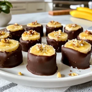 - 2 ripe bananas - 1 cup dark chocolate chips (or melting chocolate) - 1 tablespoon coconut oil - Sea salt, for sprinkling - Crushed nuts - Shredded coconut - Colorful sprinkles The right ingredients make all the difference in your chocolate-covered banana bites. Start with bananas that are ripe. They should be yellow with some brown spots. This means they are sweet and perfect for this treat. Next, choose your chocolate. I love dark chocolate chips for their rich taste. You can also use melting chocolate if you prefer. The coconut oil helps the chocolate melt smoothly and adds a slight flavor. Sea salt is key to balance the sweetness of the bananas and chocolate. Just a sprinkle will elevate your treat. Feel free to get creative with toppings. Crushed nuts add crunch, while shredded coconut gives a tropical twist. Colorful sprinkles make everything more fun and appealing, especially for kids. With these ingredients, you set yourself up for a delicious and fun experience! {{ingredient_image_2}} Start by peeling the ripe bananas. You want to see that nice yellow color. Slice the bananas into rounds about &frac12; inch thick. Each slice should be even for the best results. Arrange the banana slices on a plate and make sure they are not touching. This step helps keep them neat. In a microwave-safe bowl, combine 1 cup of dark chocolate chips with 1 tablespoon of coconut oil. The coconut oil helps the chocolate melt smoothly. Heat this mixture in the microwave. Do it in 30-second bursts to avoid burning. Stir the chocolate well after each burst. Once it is fully melted and smooth, it is ready to use. Now it&rsquo;s time to coat the banana slices. Take a slice and dip it into the melted chocolate. Make sure to cover the whole slice. Gently shake off any excess chocolate before placing it on the baking sheet. This will help keep the bites from being too messy. Prepare a baking sheet by lining it with parchment paper. This step makes cleanup easy. Once all the slices are coated, place the baking sheet in the freezer. Let the banana bites chill for about 30 minutes. This allows the chocolate to harden. You can enjoy them right away or store them in an airtight container in the freezer for up to a week. To get a smooth chocolate coating, start with good chocolate. I suggest using dark chocolate chips or melting chocolate. Mix in a tablespoon of coconut oil. This helps the chocolate melt better. When melting, do it in short bursts. Heat for 30 seconds, then stir. Repeat until you have a smooth mix. If you see clumps, it means the chocolate is not fully melted. Keep stirring until it&rsquo;s all melted and smooth. You can make your banana bites even better with toppings. Try adding crushed nuts for crunch. Shredded coconut gives a nice tropical taste. Colorful sprinkles add fun and make them look pretty. When you coat the banana bites, drizzle some melted chocolate on top for a lovely finish. Serve your bites on a nice plate to impress your guests. One big mistake is overheating the chocolate. If you heat it too long, it may burn and lose its shine. Always use short heating times and stir often. Another mistake is not letting the chocolate set. After coating, put the banana bites in the freezer for 30 minutes. This step is key for a perfect bite. If you skip this, the chocolate may not harden well. Pro Tips Choose the Right Bananas: Select bananas that are ripe but not overly soft. This will ensure they hold their shape when dipped in chocolate. Use Quality Chocolate: Opt for high-quality dark chocolate for the best flavor. If you're not a fan of dark chocolate, milk chocolate works well too! Keep It Cool: Make sure the melted chocolate stays warm while dipping. If it starts to harden, gently reheat it to maintain a smooth consistency. Experiment with Toppings: Get creative with your toppings! Try different combinations of nuts, seeds, or even spices like cinnamon for unique flavors. {{image_4}} You can easily change the taste of your chocolate-covered banana bites. One fun option is to add nut butter. Spread a thin layer of peanut or almond butter on the banana slices before dipping them in chocolate. This adds a creamy texture and rich flavor. You can also try different types of chocolate. Dark chocolate is tasty, but you can use milk or white chocolate too. Each type brings a new twist to the recipe. Add some fun by mixing chocolates. A swirl of dark and white chocolate looks great and tastes even better. If you're vegan, you can make these bites without dairy. Use vegan chocolate chips instead of regular ones. They melt just as well and taste delicious. You can also switch coconut oil for a different vegan fat if you like. Want a sugar-free version? Use sugar-free chocolate chips. They still melt nicely and keep the bites sweet. This way, everyone can enjoy a treat that fits their diet. To make your chocolate-covered banana bites even more special, serve them with fruit dips. A yogurt dip pairs well with the chocolate and banana. You can also try a tasty caramel sauce for drizzling. Another fun idea is to pair the bites with ice cream. Use vanilla or chocolate ice cream for a rich dessert. You can even make a sundae with the banana bites on top. Enjoy these creative ways to serve your tasty treats! To keep your chocolate covered banana bites fresh, store them in an airtight container. This will keep out moisture and air, which can ruin the chocolate. You can use a plastic container or a glass jar with a tight seal. When it comes to storage, the freezer is your best friend. You can keep these bites in the freezer for later enjoyment. The fridge is not ideal because the chocolate may become soft and lose its crunch. In the freezer, your chocolate covered banana bites can last about a week. This gives you plenty of time to enjoy them without worry. Look for signs of spoilage before eating. If the chocolate looks dull or has white spots, it might not taste good. Also, if the bananas smell off or look brown, it&rsquo;s best to toss them out. Always trust your senses! Yes, you can use milk chocolate. It will taste sweeter and creamier. Dark chocolate gives a richer taste. Try both to see which you like best! These bites can last up to a week in the freezer. Store them in an airtight container to keep them fresh. They may lose some texture over time, so enjoy them soon! Absolutely! You can prepare them ahead of time. Just freeze them after coating, and they will be ready for snacks or parties later. You can try strawberries, apples, or even pineapple. Any firm fruit will hold up well. Get creative and have fun with your favorite fruits! Yes, they can be a healthy treat! Bananas are full of vitamins and fiber. Dark chocolate has antioxidants. Just keep portion sizes in mind for a balanced snack! In this post, we explored how to make delicious chocolate-covered banana bites. We covered key ingredients, step-by-step instructions, tips for the perfect coating, and fun variations. With simple steps, you can create a tasty treat at home. Remember to store them properly to enjoy longer. Feel free to experiment with flavors or toppings. These bites are easy to make and sure to please. Enjoy your tasty creations!