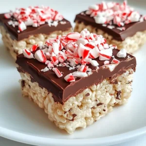 To make Peppermint Chocolate Rice Krispie Treats, you need some key ingredients: - 6 cups Rice Krispies cereal - 4 cups mini marshmallows - 3 tablespoons unsalted butter - 1 teaspoon peppermint extract - 1 cup semi-sweet chocolate chips - 1/2 cup crushed peppermint candies - Pinch of salt These ingredients create the base for your treats. The Rice Krispies give a nice crunch. The mini marshmallows and butter provide that classic gooey texture. You can make these treats even better with a few optional ingredients: - A dash of vanilla extract for extra flavor - Sprinkles for a festive touch - Chopped nuts for added crunch - A sprinkle of sea salt on top for a sweet and salty contrast These extras let you customize your treats. You can adjust the flavors to fit your taste. Using quality brands can improve your treats. Here are some suggestions: - Rice Krispies: Kellogg&rsquo;s is the classic choice. - Mini Marshmallows: Campfire brand is soft and fluffy. - Unsalted Butter: Land O&rsquo;Lakes is a great option. - Semi-Sweet Chocolate Chips: Ghirardelli offers rich chocolate flavor. - Peppermint Candies: Starlight mints or any name brand work well. Choosing these brands can help ensure your treats taste fantastic. They are reliable and easy to find in stores. {{ingredient_image_2}} Start by greasing a 9x13 inch baking pan. Use butter or cooking spray. This step helps the treats come out easily later. Make sure to cover the bottom and sides well. It&rsquo;s important for no pieces to stick. Next, get a large saucepan and set it over medium heat. Add the unsalted butter. Watch it closely until it bubbles. Once it&rsquo;s melted, add the mini marshmallows. Stir nonstop until they melt into a smooth mixture. This will be the base of your treats. Now, take the saucepan off the heat. Add the peppermint extract and a pinch of salt. Mix well to blend the flavors. Quickly add the Rice Krispies cereal. Fold gently to coat every piece without crushing them. Then, let the mixture cool for a couple of minutes. Stir in half of the chocolate chips and half of the crushed peppermint candies. This adds bursts of flavor throughout the treats. Finally, press the mixture into your prepared pan. Use a buttered spatula or your hands to flatten it evenly. This will shape your delicious final product. To get the best texture in your treats, use fresh marshmallows. Old marshmallows can be hard. Make sure to stir the mixture gently when adding the Rice Krispies. This keeps the cereal crunchy and avoids crushing it. Press the mix into the pan firmly, but not too hard. You want it to hold together but not be dense. When melting chocolate, use a microwave-safe bowl. Heat in 30-second bursts. Stir after each interval until smooth. This method helps keep the chocolate from burning. If you burn the chocolate, it can become grainy. If that happens, add a little vegetable oil to fix the texture. Store your treats in an airtight container. This keeps them fresh and crunchy. If you want to keep them longer, wrap them in plastic wrap first. Avoid putting them in the fridge, as it can make them hard. Instead, store them at room temperature for the best taste. Pro Tips Use Fresh Peppermint: Make sure to use fresh peppermint candies or candy canes for the best flavor and crunch. Old candies can become stale and lose their vibrant taste. Control the Melt: When melting chocolate, do it in short intervals to prevent overheating. Stirring frequently will help maintain a smooth texture. Press Firmly: When pressing the mixture into the pan, use a bit of pressure to ensure the treats hold together well. This prevents them from crumbling when cut. Let Them Cool: Allow your treats to cool completely at room temperature before cutting. This helps the chocolate set properly and makes for cleaner squares. {{image_4}} You can swap Rice Krispies with other cereals. Try using Cornflakes for a crunchier bite. Chex cereal also works well, giving a different texture. For a sweeter twist, consider using Cocoa Puffs. Each cereal adds its own flavor and crunch to your treats. Want to mix things up? You can add nuts like chopped almonds or walnuts for more texture. If you like a richer taste, try adding peanut butter or Nutella to the melted marshmallow mix. Different extracts can also change the flavor. Use almond or vanilla extract for a unique twist. Decorating your treats can make them special. For holidays, use colorful sprinkles or edible glitter. You can also place whole peppermint candies on top for a festive look. For birthday parties, consider adding chocolate drizzle or colorful frosting. Use your creativity to make each batch unique! To keep your Peppermint Chocolate Rice Krispie Treats fresh, place them in an airtight container. Line the container with parchment paper to avoid sticking. Store it at room temperature away from direct sunlight. This will help maintain their chewy texture and delightful flavor. If you want to save some treats for later, freezing is a great option. Cut the treats into squares before freezing. Wrap each square in plastic wrap. Then, place them in a zip-top freezer bag. This method helps prevent freezer burn. You can enjoy them for up to three months. Just thaw them in the fridge overnight before serving. When stored properly, Peppermint Chocolate Rice Krispie Treats last about one week at room temperature. If you freeze them, they can stay fresh for several months. Keep an eye on any signs of spoilage, like unusual smells or changes in texture. Enjoy these tasty treats while they are fresh for the best flavor! Yes, you can make these treats ahead of time. They are great for parties or gifts. Just store them in an airtight container. They stay fresh for about a week. If you want to keep them longer, freeze them. To thaw, leave them out for a few hours. They will still taste delicious! If you don't have peppermint extract, you can use other extracts. Try using vanilla extract or almond extract for a different flavor. You can also use fresh mint leaves. Crush the leaves and stir them into the melted marshmallows. Adjust the amount based on how strong you want the flavor. To make these treats gluten-free, choose gluten-free Rice Krispies. Many brands offer gluten-free options. Always check the label to be sure. The other ingredients in this recipe are already gluten-free. With these simple swaps, everyone can enjoy these yummy treats! You now know the ingredients and steps for making peppermint chocolate Rice Krispie treats. The blend of melted butter and marshmallows creates a great base. You can personalize these treats with different cereals or flavor twists like nuts. Remember to store them right to keep them fresh and crunchy. With tips for decoration, you'll impress everyone at any event. These treats are fun to make and share. Enjoy creating your tasty snacks!