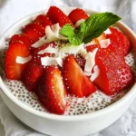 - 1 cup coconut milk (canned or carton) - 1/4 cup chia seeds - 2 tablespoons maple syrup or honey - 1 teaspoon vanilla extract - 1 cup fresh strawberries (hulled and sliced) - 1/4 cup unsweetened shredded coconut - Fresh mint leaves (optional garnish) To make this tasty treat, you need simple ingredients. Start with coconut milk. It gives a rich and creamy base. You can use canned or carton coconut milk based on what you have. Next, add chia seeds. They swell up and create a pudding-like texture. For sweetness, maple syrup or honey works great. You can adjust how much you use based on your taste. The vanilla extract adds a lovely flavor. Use fresh strawberries for a burst of fruitiness. Slice them thin for easy eating. Finish off with unsweetened shredded coconut. This adds a nice crunch and extra coconut flavor. If you want a pop of color, add fresh mint leaves on top. They make your dish look fancy and fresh. {{ingredient_image_2}} In a medium-sized bowl, I start by combining the ingredients. I add 1 cup of coconut milk, 1/4 cup of chia seeds, 2 tablespoons of maple syrup or honey, and 1 teaspoon of vanilla extract. Then, I whisk the mixture well until it's smooth and lump-free. This step is key for a creamy pudding. After mixing, I let the bowl sit for about 10 minutes. This waiting time helps the chia seeds absorb the liquid. After 10 minutes, I whisk again to break any clumps that may have formed. This ensures a nice, even texture. Next, I cover the bowl tightly with plastic wrap or a lid. I place it in the fridge to chill for at least 2 hours, but overnight is best. This time allows the chia pudding to thicken and reach a creamy consistency. Once the chia pudding has set, I take it out of the fridge and give it a gentle stir. This helps it stay smooth. I then spoon the pudding into bowls or jars for serving. To make it look pretty, I top each serving with fresh strawberries, shredded coconut, and a sprig of mint if I want some extra flair. To make great chia pudding, you need the right soak time. I find that a soak of at least 2 hours gives the best results. You can also leave it overnight for a creamier texture. The chia seeds absorb the coconut milk and thicken nicely. If you prefer a smooth pudding, whisk it well before chilling. This helps break up any clumps. You can easily adjust the sweetness in your pudding. Start with 2 tablespoons of maple syrup or honey. Taste it after mixing. If you want it sweeter, add more syrup or honey. You can also try natural sweeteners like agave syrup or stevia. These options work great without adding extra calories. For toppings, fresh strawberries are fantastic, but don’t stop there! Try adding sliced bananas or blueberries for a colorful twist. You can also sprinkle nuts or seeds for crunch. For a fun dessert table, layer the pudding in jars with different fruits. It makes a gorgeous display and is fun to eat! Pro Tips Choose the Right Coconut Milk: Opt for full-fat canned coconut milk for a richer, creamier pudding. If using carton coconut milk, look for a variety that is unsweetened and has a higher fat content for the best results. Adjust Sweetness to Taste: Feel free to modify the amount of maple syrup or honey according to your preference. Start with the recommended amount, then adjust after tasting the mixture before chilling. Experiment with Fruit: While strawberries are delightful, consider mixing in other fruits like blueberries, mango, or kiwi for variety. You can also layer different fruits for an attractive presentation. Make Ahead for Convenience: This chia pudding can be prepared a few days in advance. Store it in airtight containers in the refrigerator for a quick, healthy breakfast or snack throughout the week. {{image_4}} You can have fun with flavors! Adding fruits like mango or blueberry brightens the dish. These fruits mix well with the coconut flavor. You can also use flavored extracts. A few drops of almond extract can add a nice twist. Experiment with what you like. If you want to switch up the milk, try almond milk or oat milk. Both give a great taste and are dairy-free. You can also use any nut milk you enjoy. For those who drink dairy, whole milk works too. Just choose what fits your diet best. Want to make it even better? Add a scoop of cacao powder for a chocolatey taste. You can also mix in protein powder for an extra health boost. If you like crunch, toss in some nuts or seeds. They add nice texture and flavor to your pudding. Get creative with these options! To keep your chia pudding fresh, choose airtight containers. Glass jars work great. Make sure to seal them tightly. This helps prevent air from spoiling your pudding. You can also use plastic containers with lids. Just ensure they close well to keep moisture in. Chia pudding lasts about five days in the fridge. It's best to eat it within this time for the best taste. If you notice any off smells or changes in color, it's time to toss it. Freshness is key to enjoying this creamy delight. If you have more than four servings, don't worry! You can easily repurpose it. Blend the pudding with some almond milk for a smoothie. It adds a creamy texture and a boost of flavor. You can layer it with more fruit and yogurt for a parfait, too. This way, you can enjoy your delicious pudding in new and fun ways. Chia seeds are tiny but mighty! They are packed with fiber, protein, and healthy fats. One ounce has about 11 grams of fiber. This helps keep you full and aids digestion. Chia seeds also have omega-3 fatty acids, which are good for your heart. They contain minerals like calcium, magnesium, and phosphorus, too. Overall, these seeds are a great addition to your diet for nutrition and health. Yes, you can use frozen strawberries! They are a great alternative when fresh berries are not in season. Just thaw them before adding to your pudding. This helps them mix well and adds sweetness. You might notice frozen strawberries are softer. This is fine for the pudding. If you want, you can blend them into a puree for a different texture. Chia pudding is perfect for meal prep! You can make it ahead of time and store it in the fridge. Prepare a batch on Sunday and enjoy it all week. Just follow the mixing and chilling steps. Divide the pudding into jars, and it’s ready to go. This makes breakfast or snacks easy and quick. Plus, it stays fresh for about 5 days. This blog post covered how to make delicious chia pudding using simple ingredients. You learned the key steps to mix, chill, and serve this tasty treat. I shared tips for customizing flavors and garnishes too. Remember, chia seeds are packed with nutrients, making this pudding a healthy choice. Whether you keep it simple or add your favorite fruits, this dessert is sure to please. Enjoy your pudding, and feel free to experiment with new ideas.