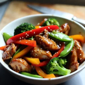 - Chicken and Vegetables - 1 lb boneless, skinless chicken thighs, cut into bite-sized pieces - 1 red bell pepper, thinly sliced - 1 yellow bell pepper, thinly sliced - 1 cup broccoli florets - 1 cup snap peas - 3 green onions, chopped - Sauces and Seasonings - 2 tablespoons sesame oil - 3 cloves garlic, minced - 1-inch piece of ginger, grated - 1/4 cup low sodium soy sauce - 2 tablespoons honey or maple syrup - 1 tablespoon rice vinegar - 1 tablespoon cornstarch mixed with 2 tablespoons water for thickening - Garnishing Elements - Toasted sesame seeds for garnish Gather these ingredients to create a tasty Teriyaki Chicken Stir Fry. Each item plays a key role in building flavor and texture. The chicken offers protein and a rich base, while the vegetables add color and crunch. The sauces bring in sweetness and depth. Finally, the sesame seeds add a nice touch on top. This mix makes your dish not just good but great! {{ingredient_image_2}} Heating the Oil Start by heating 2 tablespoons of sesame oil in a large skillet over medium-high heat. You want the oil to shimmer but not smoke. Cooking the Chicken Add 1 pound of boneless, skinless chicken thighs, cut into bite-sized pieces. Spread them out evenly. Cook for 5 to 7 minutes, stirring occasionally. The chicken should be browned and cooked through. Adding Aromatics Once the chicken is cooked, toss in 3 minced garlic cloves and 1-inch grated ginger. Stir for about 1 minute until the garlic smells nice and golden. Stir-Frying the Bell Peppers Now, add 1 thinly sliced red bell pepper and 1 thinly sliced yellow bell pepper to the skillet. Stir-fry these for 2 to 3 minutes. Incorporating Broccoli and Snap Peas Add 1 cup of broccoli florets and 1 cup of snap peas next. Keep stir-frying for another 2 to 3 minutes until all the veggies are bright and crisp. Mixing Soy Sauce, Honey, and Vinegar In a separate bowl, mix together 1/4 cup low sodium soy sauce, 2 tablespoons honey (or maple syrup), and 1 tablespoon rice vinegar. Whisk until it’s well combined. Thickening with Cornstarch Pour the sauce over the chicken and veggies. Stir to coat everything. Now, add 1 tablespoon of cornstarch mixed with 2 tablespoons of water. Stir continuously for about 1 to 2 minutes until the sauce thickens. - Choosing the Right Soy Sauce: Always go for low sodium soy sauce. It gives a nice salty flavor without being too strong. Look for brands that use natural fermentation for the best taste. - Balancing Sweetness with Honey or Maple Syrup: Use honey or maple syrup to add sweetness. Adjust the amount based on your taste. A good balance makes the dish shine. - Ideal Heat Levels for Stir-Frying: Start with medium-high heat. This helps the chicken cook fast and stay juicy. If the heat is too low, your stir fry will steam instead of fry. - Maintaining Vegetable Crispness: Stir-fry the veggies quickly. Cook them for just a few minutes until they are bright and crisp. This keeps their nutrients and adds a nice crunch. - Serving Tips with Rice or Quinoa: Serve the stir fry over fluffy rice or quinoa. This adds a nice base and makes your dish look great. Use a big scoop for a hearty meal. - Garnishing for Added Appeal: Top your dish with toasted sesame seeds and chopped green onions. This adds color and a little extra crunch. A pretty plate makes the meal more inviting. Pro Tips Marinate for More Flavor: Allow the chicken to marinate in the soy sauce mixture for at least 30 minutes before cooking to enhance the flavor. Use Fresh Veggies: Opt for fresh, seasonal vegetables to get the best texture and flavor in your stir fry. High Heat is Key: Stir-frying requires high heat to achieve that perfect sear and to keep the vegetables crisp, so ensure your skillet or wok is properly heated. Customize Your Sauce: Feel free to adjust the sweetness or saltiness of the sauce by varying the amount of honey and soy sauce to suit your taste. {{image_4}} You can easily switch the chicken for tofu or shrimp. Tofu is a great plant-based choice. Press it to remove excess water, then cut it into cubes. Cook it until golden for a nice texture. Shrimp adds a sweet flavor. Just sauté them until they turn pink. You can also use beef instead of chicken. Thinly slice flank steak or sirloin. Cook it quickly over high heat for the best results. This gives a rich taste that pairs well with teriyaki sauce. Feel free to mix in seasonal vegetables. Use zucchini, asparagus, or carrots for fun colors and flavors. You can even toss in mushrooms for an earthy note. Adding nuts like cashews or peanuts gives crunch and protein. Different greens, such as bok choy or spinach, offer freshness and nutrition, too. If you need a gluten-free option, use tamari instead of soy sauce. This keeps the flavor while avoiding gluten. For sweetness, adjust the honey or maple syrup to your taste. You can also add a bit of chili sauce or red pepper flakes for spice. This lets you customize the dish to your liking. - Best Practices for Refrigeration After cooking, let the teriyaki chicken stir fry cool down. Place it in an airtight container. Store it in the fridge for up to three days. Keeping it sealed helps maintain the flavor and moisture. - Freezing the Stir Fry If you want to keep it longer, freeze the stir fry. Use a freezer-safe bag or container. It can last for up to three months. Make sure to remove as much air as possible to prevent freezer burn. - Methods for Maintaining Texture The best way to reheat is on the stove. Use a pan over medium heat. Add a splash of water or broth to keep it moist. Stir occasionally until heated through. This method helps keep the veggies crisp. - Safe Reheating Practices Always reheat leftovers until they reach at least 165°F. Use a food thermometer to check. Avoid reheating multiple times, as it can affect the taste and safety. To make Teriyaki Chicken Stir Fry, you need key ingredients and simple steps. Here’s what you will use: - 1 lb boneless, skinless chicken thighs, cut into bite-sized pieces - 2 tablespoons sesame oil - 1 red bell pepper, thinly sliced - 1 yellow bell pepper, thinly sliced - 1 cup broccoli florets - 1 cup snap peas - 3 green onions, chopped - 3 cloves garlic, minced - 1-inch piece of ginger, grated - 1/4 cup low sodium soy sauce - 2 tablespoons honey or maple syrup - 1 tablespoon rice vinegar - 1 tablespoon cornstarch mixed with 2 tablespoons water for thickening - Toasted sesame seeds for garnish Follow these steps: 1. Heat sesame oil in a large skillet over medium-high heat. 2. Add chicken pieces and cook for 5-7 minutes until browned. 3. Stir in garlic and ginger for one minute. 4. Add bell peppers, broccoli, and snap peas. Stir-fry for 3-4 minutes. 5. Mix soy sauce, honey, and rice vinegar in a bowl. Pour over chicken and veggies. 6. Add cornstarch mixture and stir for 1-2 minutes until thickened. 7. Fold in green onions. 8. Serve hot, garnished with sesame seeds. Yes, you can use different vegetables! This dish is very flexible. You can swap in any veggies you like. Here are some good options: - Carrots - Zucchini - Mushrooms - Cauliflower - Baby corn Feel free to mix and match based on what you have. Just make sure they cook quickly, like the broccoli and snap peas. You can serve Teriyaki Chicken Stir Fry with several side dishes. Here are some great pairings: - Steamed rice - Quinoa - Noodles - Cauliflower rice - Side salad These sides complement the stir fry well and add to your meal. They also soak up the tasty sauce! This Teriyaki Chicken Stir Fry is quite healthy! It has lean protein from chicken and plenty of veggies. Here are some details: - Chicken thighs offer protein and iron. - Veggies add vitamins and fiber. - Low sodium soy sauce keeps salt in check. If you want to make it even healthier, you can use brown rice or add more vegetables. You can also cut back on honey or swap it for a natural sweetener. Enjoy this dish guilt-free! You now have a clear path to creating a tasty Teriyaki Chicken Stir Fry. We covered the key ingredients, from fresh chicken to vibrant veggies and flavorful sauces. You learned about cooking techniques that keep your dish crispy and delicious. I shared tips for adding personal touches with different proteins and veggies. Storing and reheating leftovers was also discussed. This dish is not just easy to make; it’s also flexible and satisfying. Enjoy trying new flavors and ingredients, and make this stir fry your own!