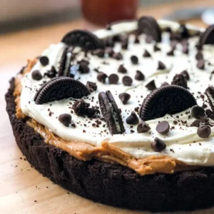 - 20 Oreo cookies, finely crushed - 1/4 cup unsalted butter, melted - 1 cup creamy peanut butter - 1 cup powdered sugar, sifted - 1 cup cream cheese, softened - 2 cups whipped cream or topping - 1/2 cup chocolate chips (optional) - Additional crushed Oreos (for garnish) To make the best Peanut Butter Oreo Pie, you need simple, tasty ingredients. Oreo cookies form the base of this pie. Their rich flavor gives a great taste. Unsalted butter helps bind the cookie crumbs into a crust. Creamy peanut butter adds a smooth texture. It also gives the pie that delicious nutty taste. Sifted powdered sugar sweetens the filling just right. Softened cream cheese makes the filling rich and creamy. Whipped cream lightens it up, adding fluffiness. You can top with chocolate chips for a fun touch. The extra crushed Oreos on top make it look pretty too! Gather these ingredients before you start. They will create a pie that everyone will love. {{ingredient_image_2}} First, we mix the crushed Oreo cookies with melted butter. This makes a sticky, tasty mixture. Use a medium bowl for this. Stir well until the crumbs are coated. Next, we press this mixture into a 9-inch pie dish. Make sure it is even on the bottom and sides. This helps form a solid crust. After that, we chill the crust in the fridge. This step sets the crust, making it firm. Now, let&rsquo;s make the filling. In a large bowl, beat creamy peanut butter and softened cream cheese. Use an electric mixer for a smooth blend. Once mixed, we sift in powdered sugar. This helps remove lumps. Keep mixing until everything is blended well. Next, we fold in the whipped cream. Use a spatula to mix gently. Be careful not to over-mix, or the filling will lose its fluffiness. After that, we spread the filling into the chilled crust. Use a spatula to make it smooth on top. Finally, we cover the pie with plastic wrap. Refrigerate it for at least four hours. If you can, chill it overnight for the best flavor. When making this pie, your choice of peanut butter matters. You can use creamy or crunchy peanut butter. Creamy peanut butter gives a smooth texture. It blends well and helps the filling stay light. Crunchy peanut butter adds a nice bite. Both can work, but I prefer creamy for this recipe. For brands, I recommend Jif or Skippy. They are smooth and taste great in desserts. Folding whipped cream into the filling is key. To keep it fluffy, use a large spatula. Start at the bottom of the bowl and gently lift the mixture. This helps mix without deflating the cream. If you need a substitute, try using whipped topping. It holds up well and is easy to use. Another option is to make homemade whipped cream. Just whip heavy cream with a bit of sugar until peaks form. Chilling the pie is crucial. Aim for at least 4 hours in the fridge. For the best taste and texture, let it chill overnight. This helps the flavors come together. To check if the pie is ready, gently shake it. If the filling is firm and does not jiggle, it is set. You can also insert a knife in the middle. If it comes out clean, the pie is ready to serve. Pro Tips Use Room Temperature Cream Cheese: This helps to achieve a smooth and creamy filling without lumps. Chill the Pie Overnight: Allowing the pie to set overnight enhances the flavors and improves the texture. Experiment with Variations: Try adding different toppings like crushed nuts or caramel drizzle for a unique twist. Store Properly: Keep leftovers in an airtight container in the refrigerator to maintain freshness. {{image_4}} You can change the taste of your Peanut Butter Oreo Pie. Adding chocolate or caramel swirls gives it a rich twist. Simply drizzle melted chocolate or caramel on top before chilling. Then, swirl it in gently. This adds a fun look and taste. You can also use different flavored Oreos. Think about mint, peanut butter, or even birthday cake Oreos. Each flavor gives a new spin on this pie. Just crush your choice of Oreos as you would the original. This lets you explore fun flavor pairings. For a lighter version, consider low-fat cream cheese. It keeps the creamy texture but cuts calories. You can also swap out regular cream cheese for a dairy-free option if needed. Using sugar substitutes can help too. Options like Stevia or erythritol work well. Just adjust the amount to match your taste. These swaps keep the pie delicious while making it a bit healthier. Pair this pie with ice cream or sauces for extra joy. Vanilla ice cream complements the rich peanut butter flavor nicely. You could also try chocolate or caramel sauce drizzled on top. Get creative with serving ideas. Serve slices in bowls with whipped cream and crushed Oreos on top. You can even add fresh fruit like bananas or berries for a refreshing touch. These additions can make your dessert even more delightful. To keep your Peanut Butter Oreo Pie fresh, store it properly. - Refrigeration Guidelines: Cover the pie with plastic wrap or foil. Place it in the fridge. This keeps it cool and prevents odors from other foods. The pie will stay fresh for up to 5 days. - Freezing Instructions: If you need to store it longer, you can freeze it. Wrap the pie tightly in plastic wrap, then in aluminum foil. It can last for about 2 months in the freezer. When ready to eat, let it thaw in the fridge overnight. Understanding how long your pie lasts helps you enjoy it at its best. - Shelf Life in the Fridge: The pie is great for 5 days when stored in the fridge. - Signs of Spoilage: Watch for changes in smell or texture. If the pie looks off or has a strange odor, it&rsquo;s best to toss it out. Enjoy your sweet treat while it&rsquo;s fresh! Yes, you can use homemade whipped cream. Here&rsquo;s how to make it: - Start with 1 cup of heavy cream. - Use a mixing bowl and beaters. - Whip the cream until soft peaks form. - Add 2 tablespoons of sugar and a splash of vanilla. - Whip until stiff peaks form. Homemade whipped cream adds a fresh touch. It&rsquo;s creamy and light, perfect for this pie. Making a gluten-free Peanut Butter Oreo Pie is easy. Here are some tips: - Use gluten-free Oreo cookies, which are available in stores. - For the crust, you can use gluten-free cookie crumbs. - Almond flour or gluten-free graham crackers work well too. With these swaps, you can enjoy this treat without gluten. Chilling the pie overnight gives it the best flavor and texture. Here&rsquo;s why: - Chilling helps the filling set properly. - It allows the flavors to blend together. - The texture becomes creamy and smooth. If you can, chill it overnight. If not, chill for at least four hours. This makes a big difference! This pie combines Oreos, peanut butter, and cream cheese for a rich treat. You learned how to make the crust, filling, and tips for perfecting your pie. Remember to chill it properly for the best flavor. Feel free to experiment with variations or health swaps. Whether serving it with ice cream or enjoying it plain, this pie is sure to impress. Store leftovers well to enjoy another day. Enjoy your baking adventure!