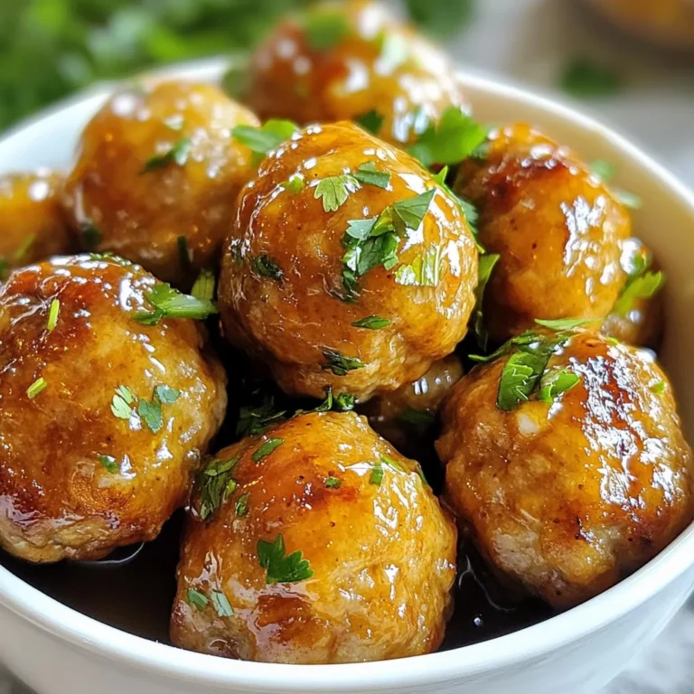 To make Honey Sriracha Meatballs, you'll need the following items: - 1 lb ground chicken or turkey - 1/4 cup breadcrumbs - 1/4 cup grated Parmesan cheese - 1/4 cup chopped fresh cilantro, plus extra for garnish - 1 large egg, lightly beaten - 2 cloves garlic, minced - 1 tablespoon ginger, minced - 1 teaspoon salt - 1/2 teaspoon black pepper - 1/4 cup honey - 1/4 cup Sriracha sauce - 1 tablespoon soy sauce - 1 tablespoon rice vinegar If you can't find some ingredients, don’t worry. Here are some substitutes you can use: - Ground chicken or turkey: Use ground pork or beef for a richer flavor. - Breadcrumbs: Crushed crackers or oats can work well. - Parmesan cheese: Try pecorino cheese or nutritional yeast for a dairy-free option. - Fresh cilantro: Mint or parsley can give a fresh taste too. - Sriracha sauce: Hot sauce or chili paste can add heat if Sriracha is unavailable. Choosing fresh ingredients is key to great meatballs. Here are some tips: - Ground meat: Look for a bright color and firm texture. Avoid meat that looks dull or slimy. - Herbs: Choose herbs that smell strong and look vibrant. Wilted or brown leaves are a sign of age. - Garlic and ginger: Select firm, dry bulbs. Avoid any that feel soft or have sprouted. - Eggs: Check for freshness by looking for clean, uncracked shells. - Honey: Choose raw honey for a more natural flavor. It should be thick and not too runny. These tips help ensure your Honey Sriracha Meatballs are tasty and vibrant! {{ingredient_image_2}} First, set your oven to 400°F (200°C). This helps cook the meatballs evenly. Next, line a baking sheet with parchment paper. This makes cleanup easy and prevents sticking. In a large bowl, combine 1 lb of ground chicken or turkey with 1/4 cup of breadcrumbs. Add 1/4 cup of grated Parmesan cheese and 1/4 cup of chopped fresh cilantro. Crack in 1 large egg, and mix in 2 cloves of minced garlic and 1 tablespoon of minced ginger. Sprinkle in 1 teaspoon of salt and 1/2 teaspoon of black pepper. Use a fork or your hands to blend everything well. Take small portions of the mixture and roll them into balls. Aim for about 1 inch in size. Place the meatballs on the prepared baking sheet, leaving some space between them. This helps them cook evenly. Put the baking sheet in your preheated oven. Bake the meatballs for 20-25 minutes. They should turn golden brown and be fully cooked. Use a meat thermometer if needed. The internal temperature should reach 165°F (74°C). While the meatballs bake, grab a small saucepan. Combine 1/4 cup of honey, 1/4 cup of Sriracha sauce, 1 tablespoon of soy sauce, and 1 tablespoon of rice vinegar. Heat it over medium heat. Stir until the mixture simmers gently. Let it cook for about 5 minutes. The sauce should thicken slightly. When the meatballs are done, take them out of the oven. Move them to a large bowl. Drizzle the honey Sriracha sauce over the meatballs. Toss them gently to coat them well. If you want an extra flavor, put the coated meatballs back on the baking sheet. Bake them for an additional 5 minutes. This lets the sauce caramelize nicely. To get the best texture for your meatballs, keep a few things in mind. First, do not overmix the meat. Mixing too much makes meatballs dense. Aim for a gentle mix until all ingredients are combined. Second, use breadcrumbs to bind the meat. This keeps them moist and light. Lastly, try adding some grated cheese, like Parmesan. It brings extra flavor and helps with texture. Meatballs can shrink while cooking, which is not what we want. To prevent this, try these tips. First, chill the meatball mixture for about 30 minutes before shaping. Cold meat holds its shape better. Second, do not pack the meatballs too tightly. Leave some space for air to circulate during cooking. Finally, avoid high temperatures. Baking at 400°F (200°C) helps them cook evenly without shrinking too much. To make your honey Sriracha sauce even better, think about balance. Adding a bit of rice vinegar gives it a nice tang. Use fresh ingredients like garlic and ginger for a bright taste. If you want more depth, add a splash of soy sauce. It enhances the umami flavor. For extra sweetness, you can stir in a bit more honey. Taste as you go, and adjust to your liking! Pro Tips Choose the Right Meat: For a juicier meatball, opt for ground chicken instead of turkey, as it has a higher fat content which helps retain moisture during cooking. Uniform Size Matters: Ensure all meatballs are the same size for even cooking. Using a cookie scoop can help achieve uniformity. Adjust Spice Level: If you prefer a milder flavor, reduce the amount of Sriracha or mix in some ketchup to balance the heat. Don’t Skip the Sauce: The honey Sriracha sauce adds a delicious glaze, but for an even richer flavor, consider adding a splash of lime juice for acidity. {{image_4}} You can switch the ground chicken or turkey for other proteins. Ground beef or pork works well. If you want a lighter option, try using ground chicken. For those who prefer a meat-free meal, use plant-based meat or lentils. If you need gluten-free options, you can use almond flour or crushed rice cereal. Both choices bind well and add a nice texture. Always check labels to ensure they are gluten-free. You can also try gluten-free bread and make your own crumbs! To change the heat level, adjust how much Sriracha you add. For a mild flavor, reduce the Sriracha to two tablespoons. If you love spice, add more! You can also mix in other hot sauces or chili flakes for extra kick. Try different ratios to find your perfect balance! To keep your Honey Sriracha Meatballs fresh, follow these simple steps. First, let the meatballs cool down to room temperature. Then, place them in an airtight container. Make sure to separate layers with parchment paper to avoid sticking. Store them in the fridge for up to three days. This keeps the flavors intact and ready for your next meal. Reheating meatballs is easy and quick. You can use the oven, microwave, or stovetop. For the oven, preheat it to 350°F (175°C). Place the meatballs on a baking sheet and cover them with foil. Heat for about 10-15 minutes. In the microwave, put the meatballs in a bowl and cover with a lid. Heat for 1-2 minutes, checking for warmth. On the stovetop, heat a pan over low heat and add a splash of water or sauce. This keeps the meatballs moist while they warm up. Freezing these meatballs is a great way to save time. After letting them cool, place them on a baking sheet in a single layer. Freeze for about 1-2 hours until solid. Then, transfer the meatballs to a freezer-safe bag. Squeeze out as much air as possible before sealing. They can last for up to three months in the freezer. When you're ready to eat, thaw them in the fridge overnight before reheating. Enjoy a quick meal anytime! Yes, you can use ground beef. It adds a rich flavor. Just remember to adjust cooking time. Beef might need a few extra minutes to cook fully. Ensure the meatballs reach 165°F for safety. These meatballs pair well with rice or noodles. You can also serve them on a bed of greens. Add a side of steamed veggies for a complete meal. They make great appetizers too! The spice level depends on your Sriracha brand. Most Sriracha sauces are mild to medium. If you want less heat, reduce the amount. You can also balance it with more honey for sweetness. Yes, you can prepare the sauce ahead of time. Store it in the fridge for up to a week. Just reheat it before using. This can save time on busy days! You now have all the tools to make delicious Honey Sriracha Meatballs. We covered the ingredients, step-by-step instructions, and helpful tips. Remember to use fresh items for the best flavor. You can customize these meatballs with different proteins and sauces. Store leftovers properly to enjoy later. I hope you feel excited to try this recipe and create a tasty dish!