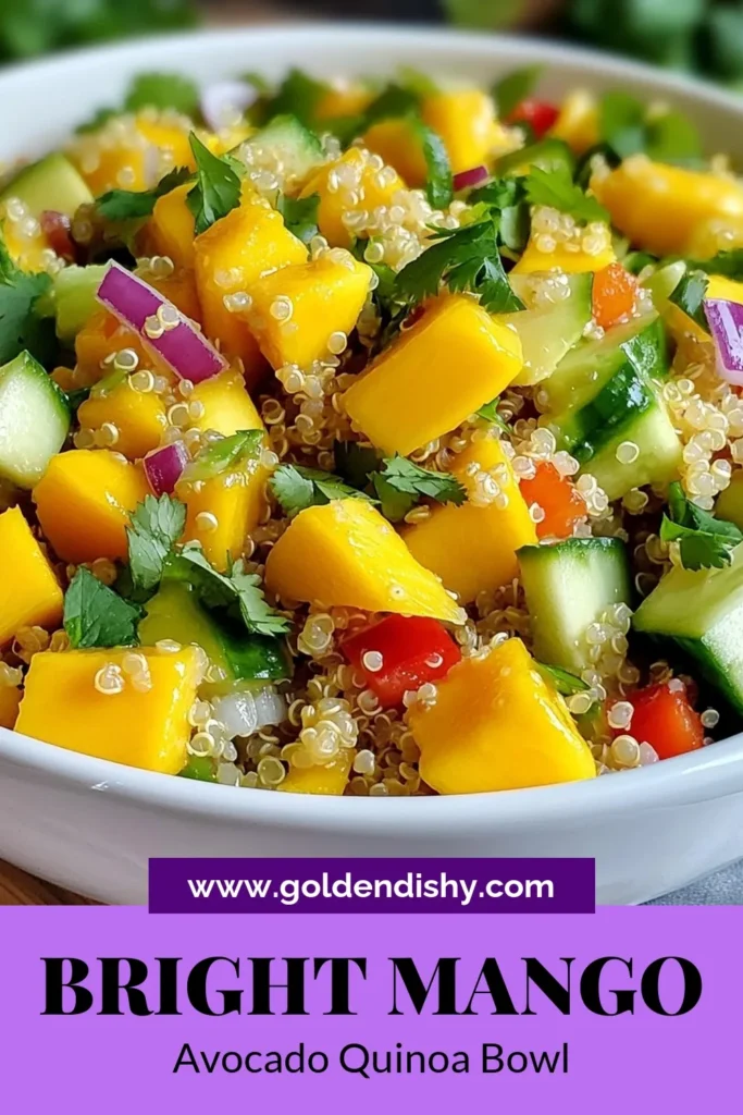 Discover the vibrant flavors of Mango Avocado Quinoa Salad! This healthy quinoa salad recipe is perfect for summer, bursting with fresh ingredients like ripe mangoes and avocados. A delicious vegetarian quinoa salad that’s easy to make and packed with nutrients. Serve it as a light meal or a side dish at your next gathering. Try this mango avocado recipe today and enjoy a refreshing taste of summer. Save this recipe for later! #MangoAvocadoQuinoaSalad #HealthySalad #VegetarianRecipes #FreshSummerSalad
