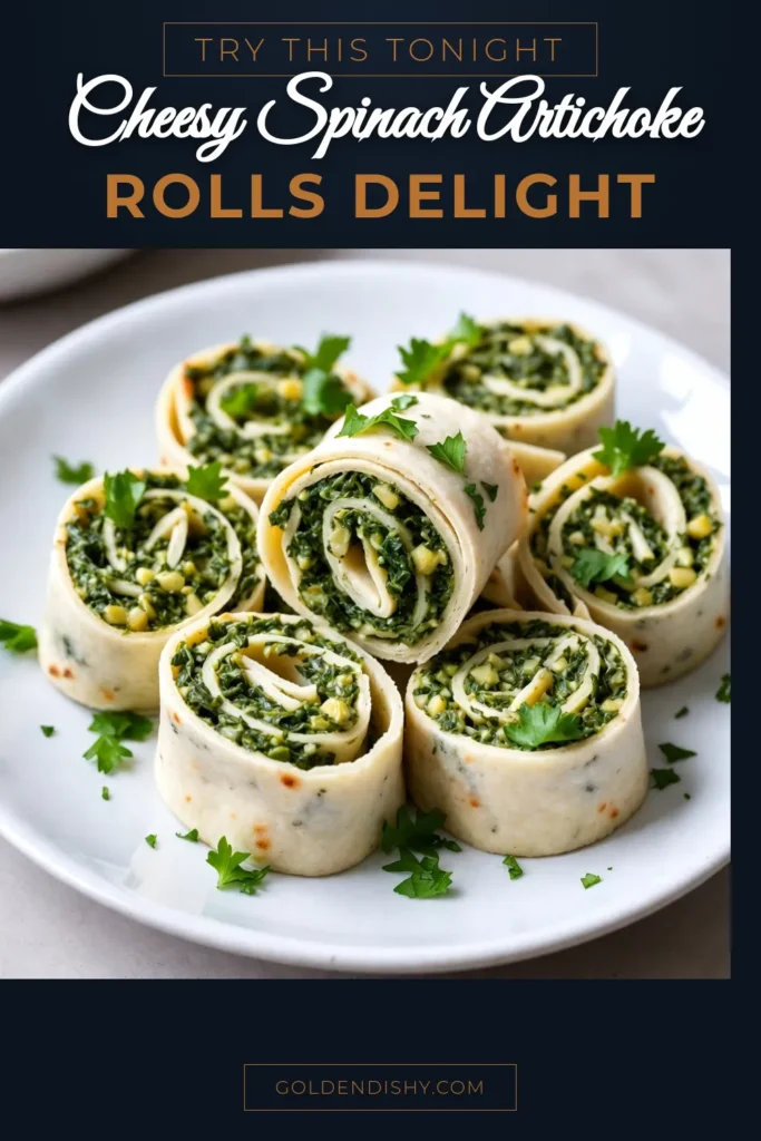 Elevate your next gathering with these irresistibly delicious cheesy spinach artichoke pinwheels! Perfect for party finger foods and easy appetizer recipes, these creamy spinach roll-ups pack the flavors of your favorite spinach artichoke dip in a fun, bite-sized treat. Ready in just 45 minutes, they are a guaranteed crowd-pleaser! Save this recipe for your next get-together and enjoy tasty, effortless hosting! #CheesySpinachArtichokePinwheels #EasyAppetizerRecipes #PartyFingerFoods #SpinachArtichokeDipPinwheels