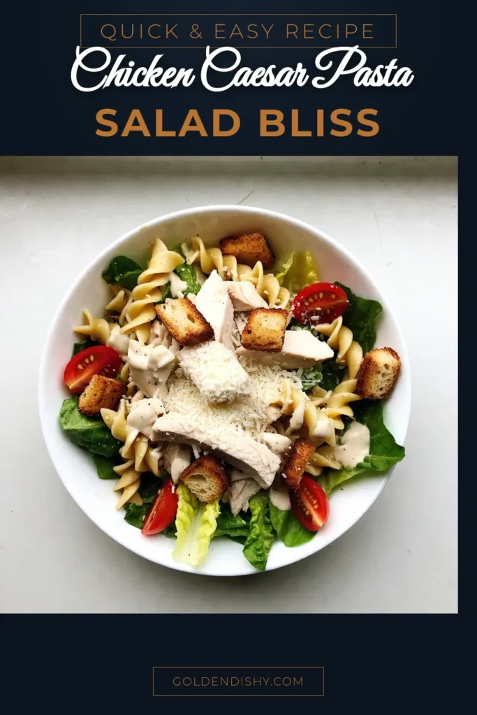 Discover the ultimate Classic Chicken Caesar Pasta Salad, a perfect blend of flavors that's easy to make! This Easy Pasta Salad Recipe features rotini pasta, tender chicken, crisp romaine, and a creamy Caesar dressing. Elevate your meal with this Healthy Chicken Salad Recipe, ideal for lunch or dinner. Enjoy a delicious Rotini Pasta Salad with Chicken that everyone will love. Save this recipe and delight your taste buds! #PastaSalad #ChickenCaesar #HealthyEating #EasyRecipes