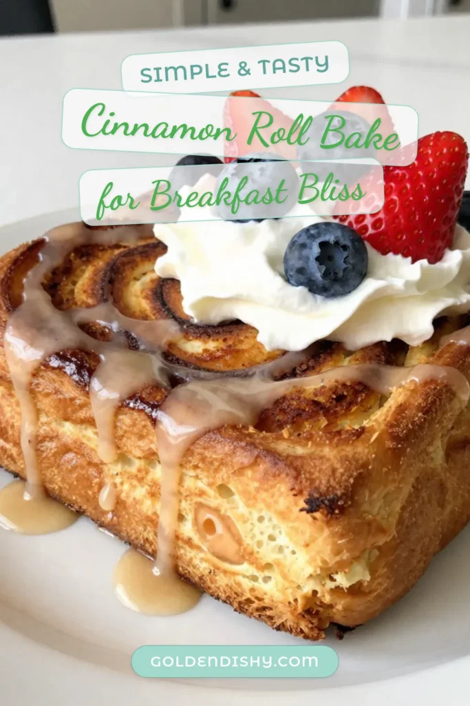 Start your mornings deliciously with this Cinnamon Roll French Toast Bake! This easy breakfast casserole combines the beloved flavors of cinnamon rolls and French toast into one irresistible baked dish. Perfect for brunch or a special occasion, this baked French toast recipe is simple to prepare and can be made overnight. Drizzle with icing and top with whipped cream and berries for a beautiful presentation. Save this Cinnamon Roll Casserole for your next gathering! #CinnamonRolls #BreakfastCasserole #OvernightFrenchToast #EasyRecipes