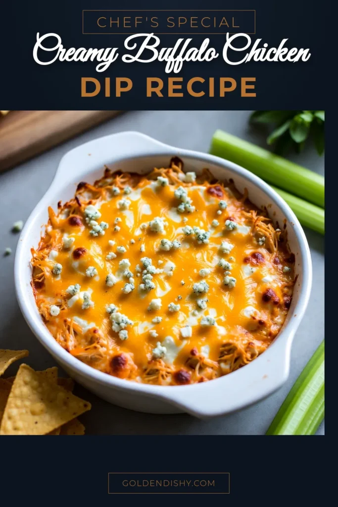 Dive into this creamy buffalo chicken dip recipe that’s perfect for any gathering! This easy buffalo dip features shredded chicken, cream cheese, and a kick of buffalo sauce, making it the ultimate cheese buffalo chicken dip. Baked to perfection, it’s a crowd-pleaser you won't want to miss! Serve it with tortilla chips or celery sticks for the perfect snack. Try this delicious baked buffalo chicken dip today! #BuffaloChickenDip #EasyBuffaloDip #CheeseBuffaloChickenDip #BuffaloDip