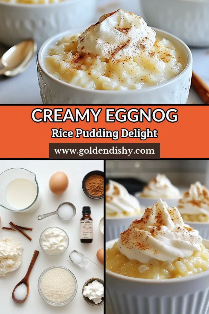 Indulge in the ultimate holiday delight with this Eggnog Rice Pudding recipe! This creamy rice pudding recipe blends rich eggnog, sweet spices, and tender Arborio rice for a festive treat perfect for your holiday gatherings. Easy to make and sure to impress, it's one of the best easy eggnog desserts you can whip up this season. Savor this delicious holiday dessert idea and add it to your must-try list! #EggnogRicePudding #HolidayDessertIdeas #FestiveTreats #EasyEggnogDesserts