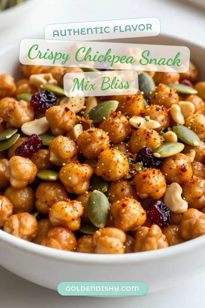Looking for a tasty and nutritious treat? Try this crispy chickpea snack mix! This easy roasted chickpeas recipe combines crunchy chickpeas, mixed nuts, and pumpkin seeds for a delightful vegan snack idea. Perfect for parties or a quick healthy snack on-the-go, this crunchy snack mix is packed with flavor. Don’t forget to save this healthy snack recipe for your next craving! #HealthySnacks #VeganSnackIdeas #CrispyChickpeas #SnackMix