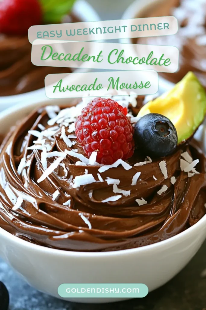 Indulge in a rich and creamy Dark Chocolate Avocado Mousse that's perfect for any occasion. This vegan chocolate mousse recipe is not only delicious but also a healthy chocolate mousse delight that's dairy-free! Made with ripe avocados, cocoa powder, and maple syrup, this creamy avocado dessert is incredibly easy to prepare. Try it out to satisfy your sweet tooth while staying healthy! Save this recipe and impress your friends! #VeganDessert #HealthyMousse #DairyFreeDelight #ChocolateLovers