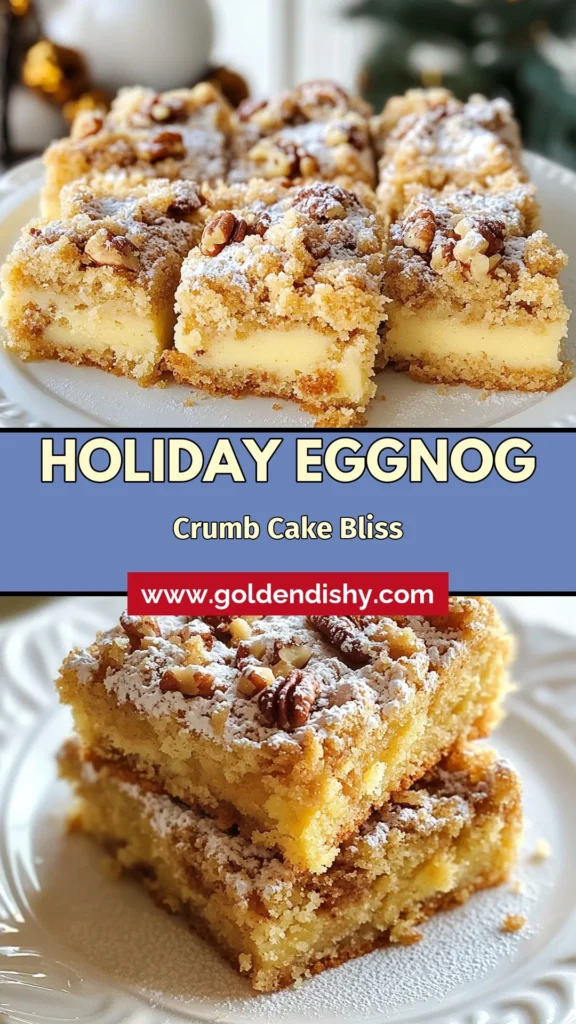 Indulge in the delightful flavors of the season with this easy Eggnog Crumb Cake! Perfect for holiday gatherings, this festive cake with eggnog is a must-try Christmas crumb cake. With a rich, buttery texture and a luscious crumb topping, it makes for a show-stopping holiday dessert recipe. Bake your way into the holiday spirit! Save this Eggnog Crumb Cake recipe and impress your guests! #EggnogCrumbCake #HolidayDessert #EasyEggnogCakeRecipe #ChristmasCrumbCake