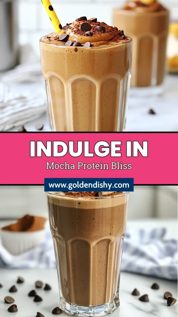 Indulge in this delicious Mocha Chip Protein Smoothie, the perfect blend of flavors for a healthy boost! This chocolate protein smoothie recipe combines frozen bananas, almond milk, and rich cocoa for a creamy, energizing treat. Packed with protein and a hint of coffee, it's a must-try for anyone craving a healthy mocha smoothie. Enjoy this almond milk smoothie with protein anytime! Save this recipe for your next delicious adventure! #MochaProteinSmoothie #HealthySmoothie #ChocolateProteinSmoothieRecipe #FrozenBananaSmoothieRecipe