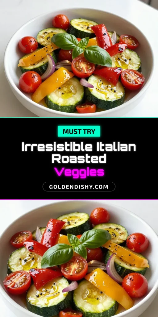 Transform your dinner with this Italian Herb Roasted Vegetables recipe, a delicious vegan vegetable side dish perfect for any meal. Packed with vibrant oven roasted veggies like zucchini, bell peppers, and cherry tomatoes, this Mediterranean roasted vegetables dish bursts with flavor from fresh herbs. Quick to prepare and easy to make, it’s a must-try! Save this recipe for your next gathering. #ItalianRoastedVegetables #VeganSideDish #OvenRoastedVeggies #MediterraneanVeggies