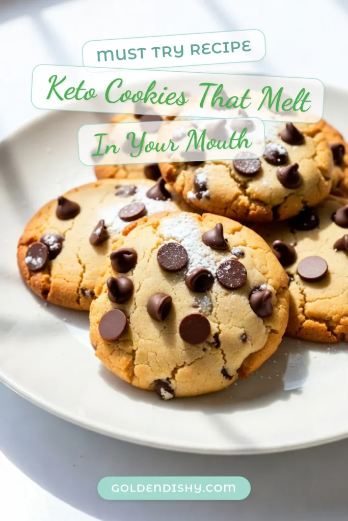 Indulge in these delicious Keto chocolate chip cookies, the perfect sugar-free cookie recipe for your low-carb lifestyle. Made with almond flour and sugar-free chocolate chips, these almond flour cookies are a must-try for any keto dessert lover. Easy to make, this low-carb chocolate chip cookie recipe will quickly become your go-to sweet treat. Try this recipe and save for later! #KetoCookies #SugarFree #LowCarbRecipes #KetoDesserts