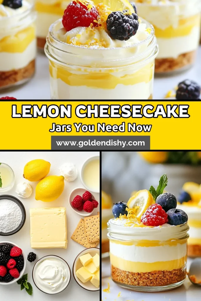 Looking for a quick and delicious dessert? Try this No-Bake Lemon Cheesecake! These Lemon Cheesecake Jars are the perfect combination of creamy and tangy, making them an ideal choice for any occasion. With easy cheesecake desserts like this, you can wow your guests without the hassle of baking. Follow this simple Lemon Cheesecake Jars Recipe and enjoy a refreshing treat! Save and get ready to indulge! #NoBakeDesserts #CreamCheeseRecipes #EasyCheesecakeDesserts #LemonCheesecake