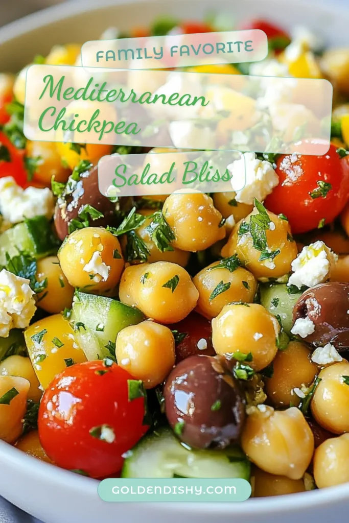 Discover the refreshing Mediterranean chickpea salad that's perfect for any occasion. This healthy chickpea salad recipe combines vibrant veggies, Kalamata olives, and crumbled feta for a delicious vegetarian salad that’s easy to make. Packed with flavor and nutrients, it's an ideal choice for your next meal. Save this fresh salad with feta for a nutritious twist on easy Mediterranean recipes. Try it today! #Mediterranean #ChickpeaSalad #HealthyRecipes #VegetarianSalad