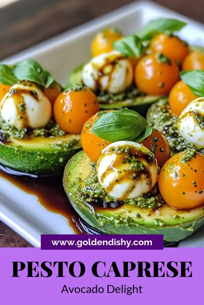 Discover a delicious and simple Pesto Caprese Stuffed Avocado recipe that will impress your guests! This easy avocado recipe combines creamy avocados with fresh tomatoes, mozzarella, and vibrant basil pesto, making it a perfect appetizer. Grab your ingredients and create these stunning avocado appetizers in just 10 minutes. Save this recipe for a quick, flavorful dish anytime! #AvocadoRecipes #PestoCapreseStuffedAvocado #EasyAppetizers #BasilPestoDishes
