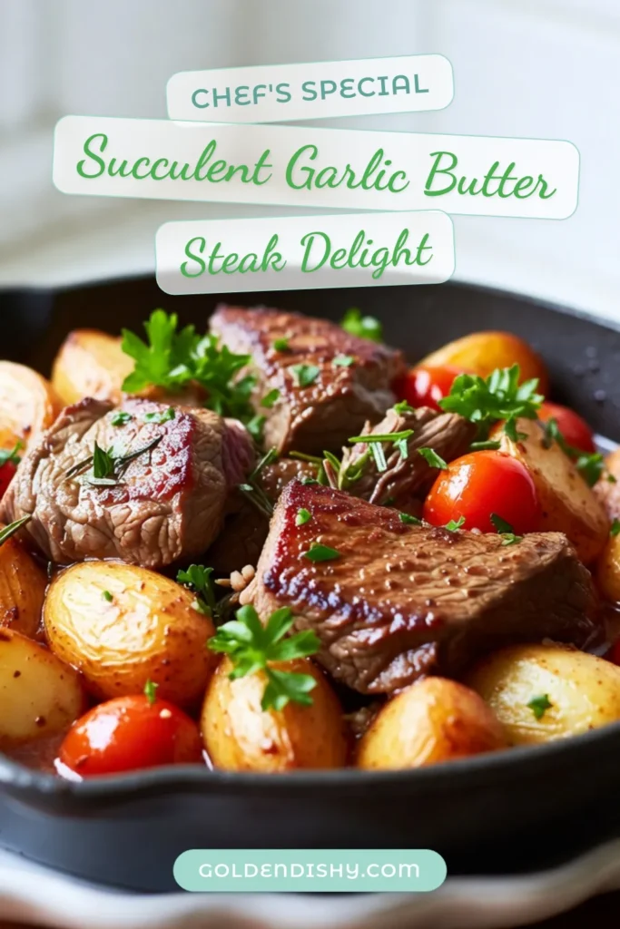 Discover the perfect easy steak dinner with this mouthwatering garlic butter steak skillet recipe! Enjoy tender sirloin steak and golden baby potatoes, all cooked in a flavorful garlic butter sauce. This skillet meals recipe is not only simple to make but also packed with taste, making it ideal for busy weeknights. Get ready to impress your family with this delicious steak and potatoes recipe. Save this for your next meal! #GarlicButterSteakSkillet #SteakAndPotatoesRecipe #EasySteakDinner #SkilletMeals