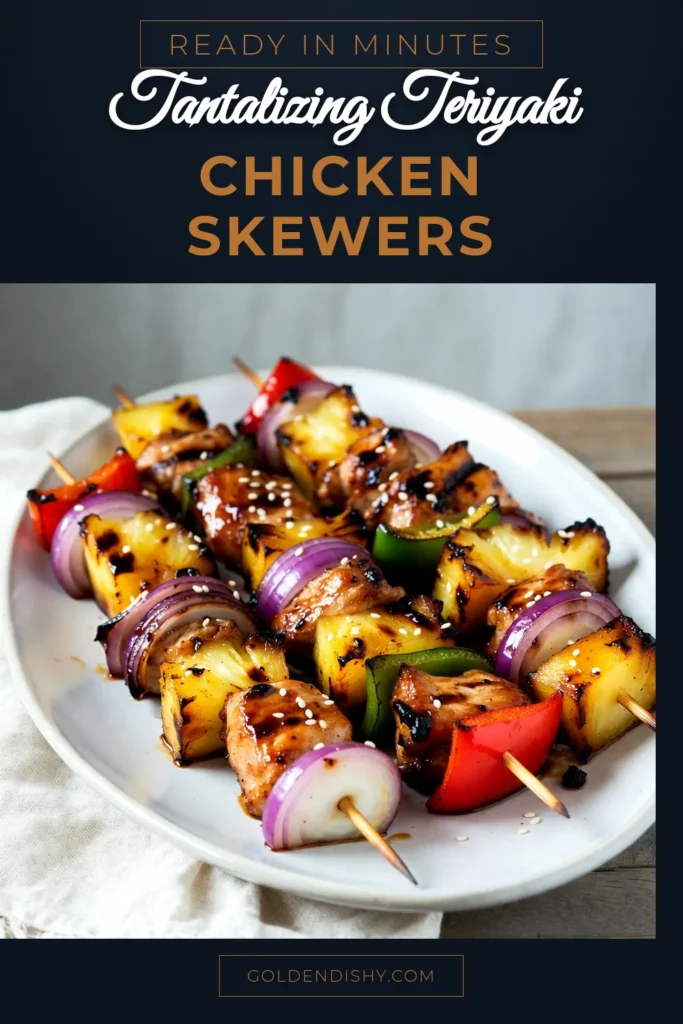 Discover the delicious blend of flavors in these Teriyaki Chicken Pineapple Skewers! This easy teriyaki recipe features tender chicken thighs marinated in a sweet and tangy sauce, paired with juicy pineapple chunks and colorful veggies. Perfect for a healthy chicken skewers meal on the grill, these pineapple chicken skewers are sure to impress. Save this grilled chicken recipe for your next BBQ! #TeriyakiChickenSkewers #HealthyChickenSkewers #GrilledChickenRecipe #EasyTeriyakiRecipe