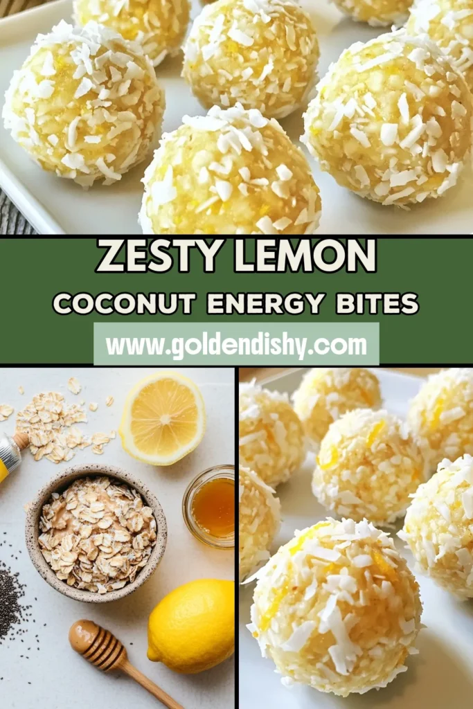 Looking for a tasty and nutritious pick-me-up? Try these Lemon Coconut Energy Balls! Packed with flavor, these no-bake energy bites make perfect healthy energy snacks for any time of day. With almond butter and fresh lemon, these vegan lemon energy balls are not only delicious but also quick to prepare. Get your energy fix with these delightful bites! Save this recipe now! #HealthySnacks #EnergyBites #NoBakeTreats #VeganRecipes